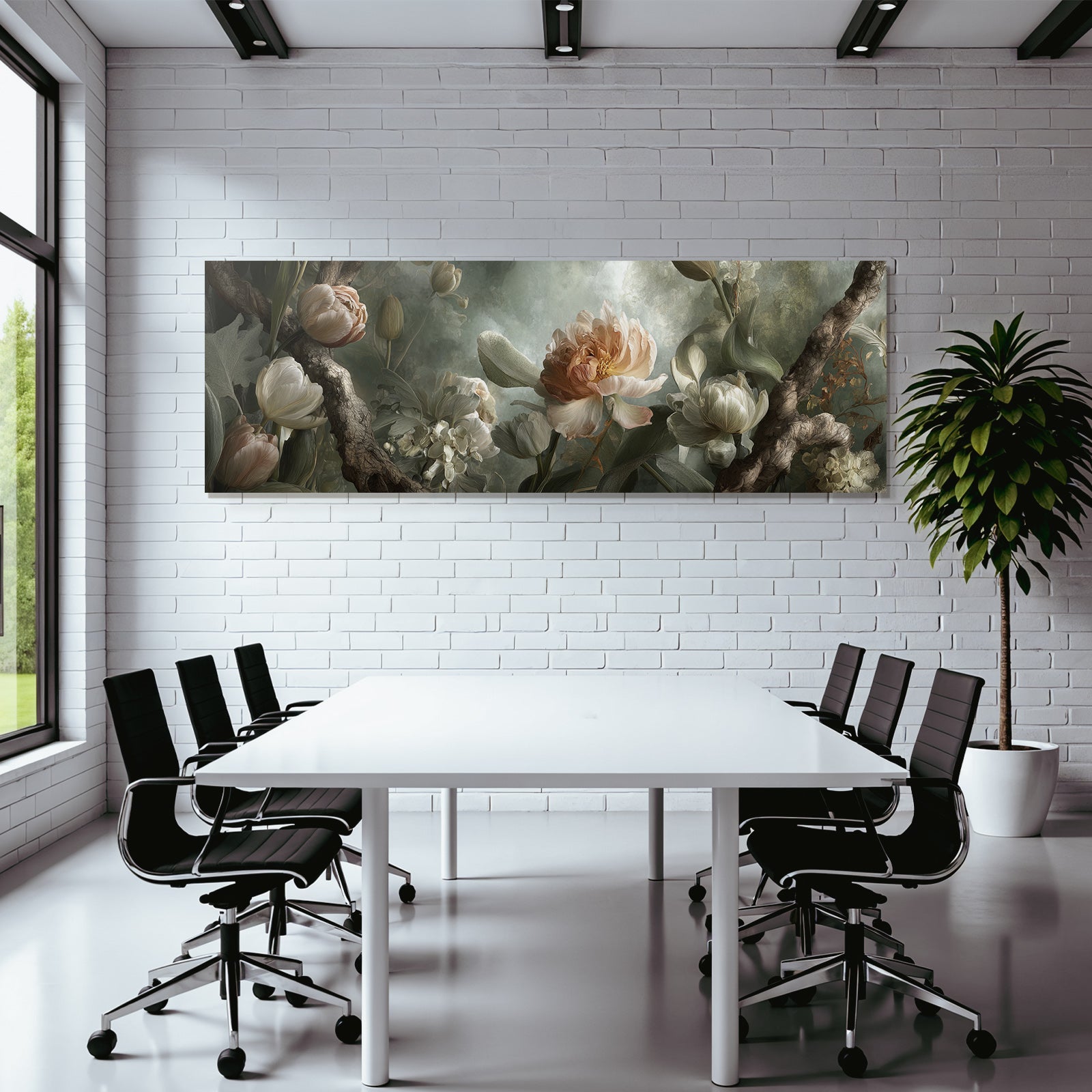 Arrangement Mit Tulpen Und Pfingstrosen An Zweigen