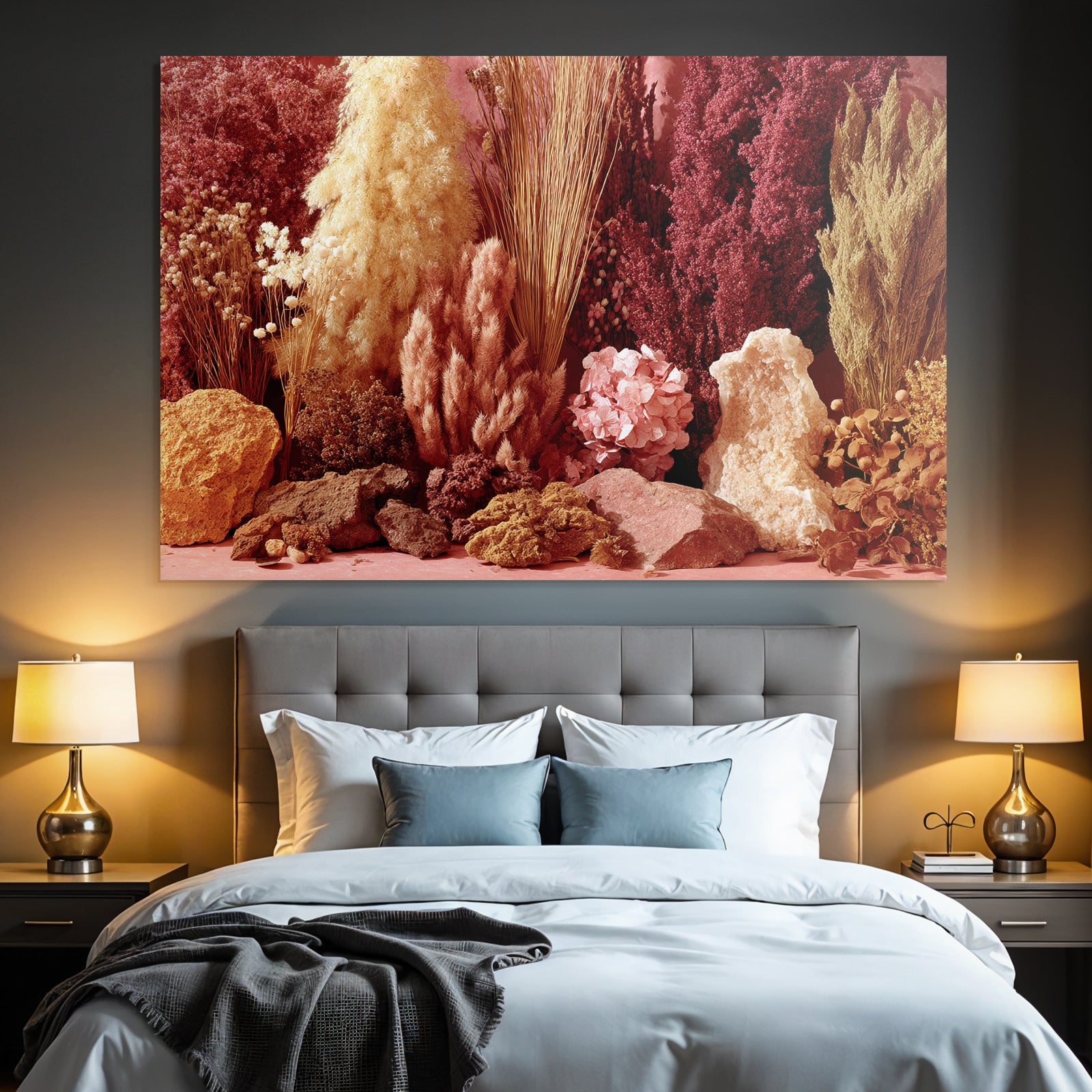 Trocken Retro Flowers Ästhetische Arrangement Getrocknete Blüten Naturmaterialien Folien Und Steine