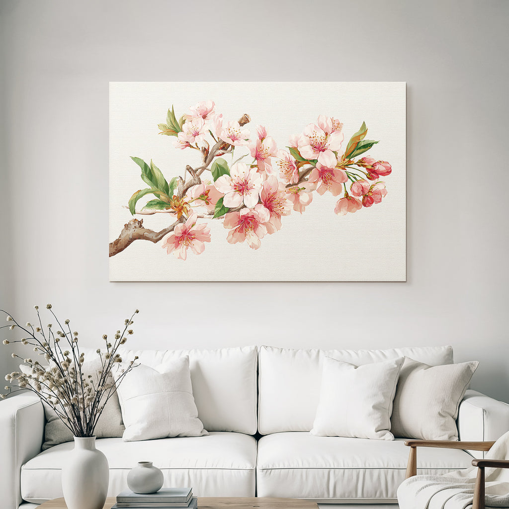 Kirschblütenzweig Mit Rosa Blüten Und Grünen Blättern