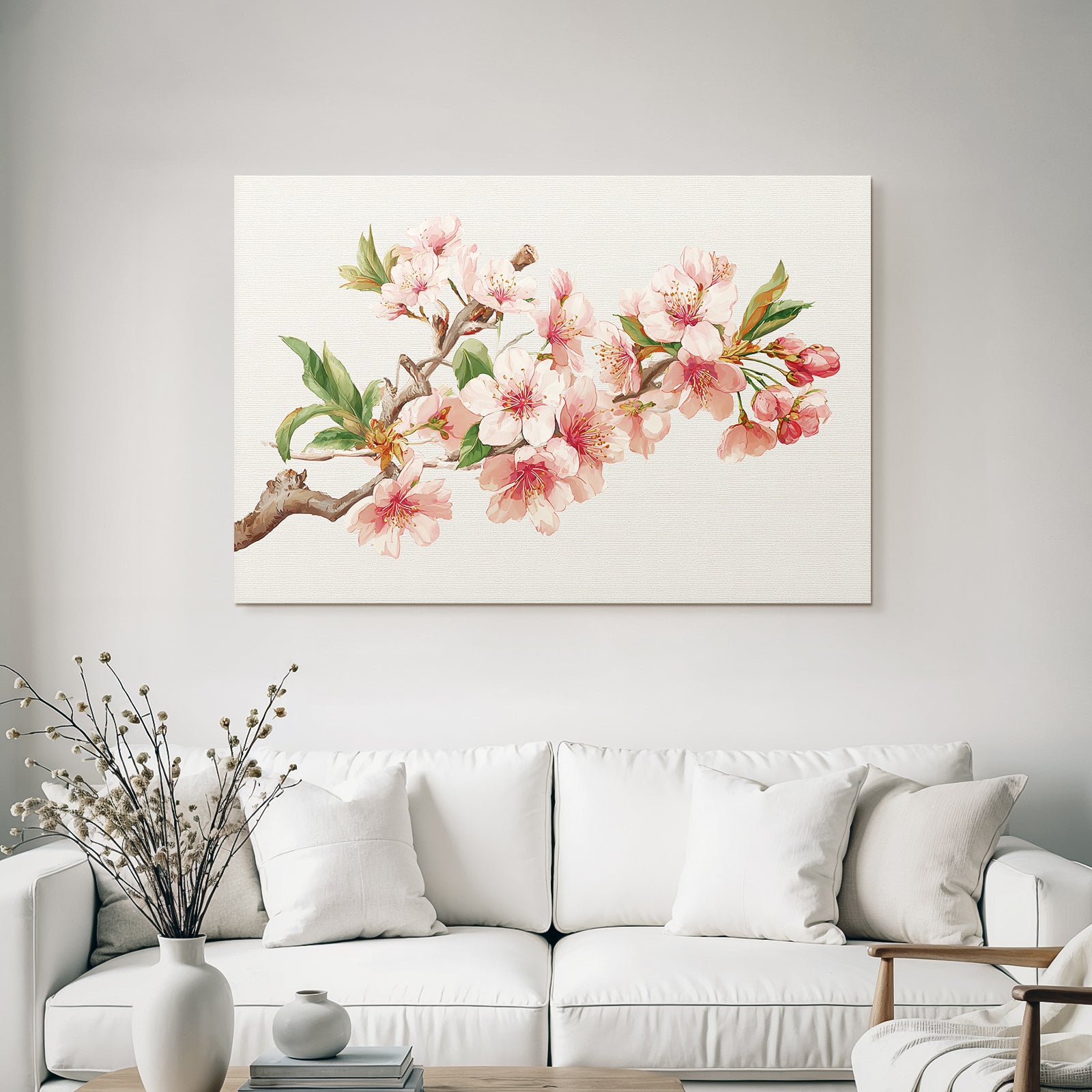 Kirschblütenzweig Mit Rosa Blüten Und Grünen Blättern