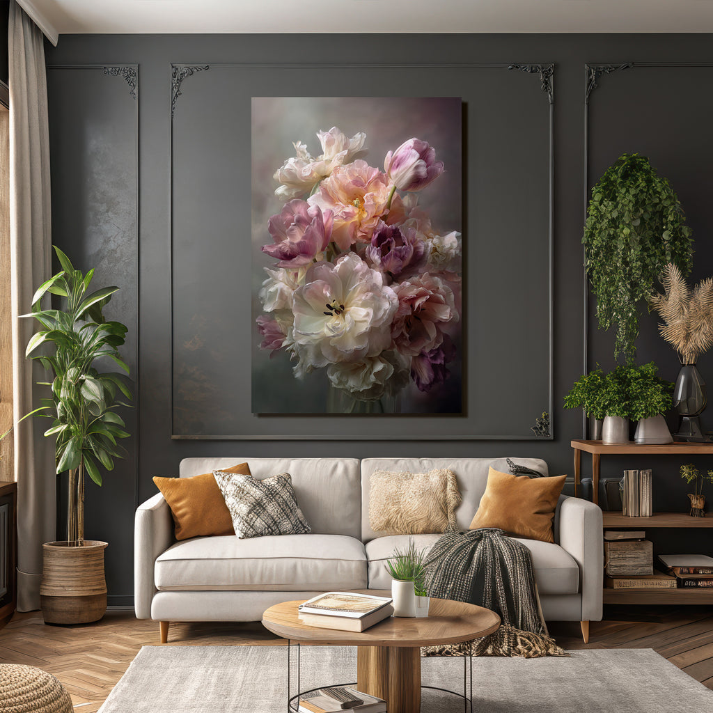 Blumiger Tulpenstrauss In Zarten Pastelltönen