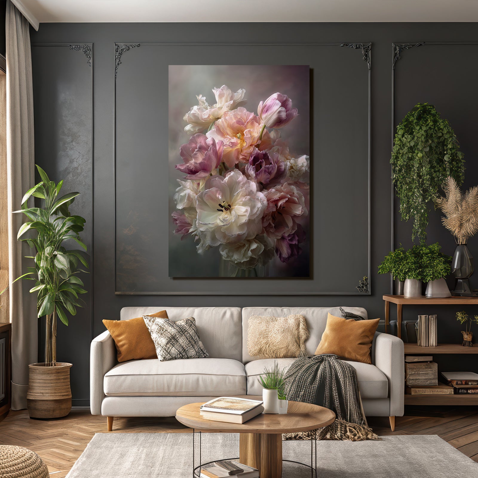 Blumiger Tulpenstrauss In Zarten Pastelltönen