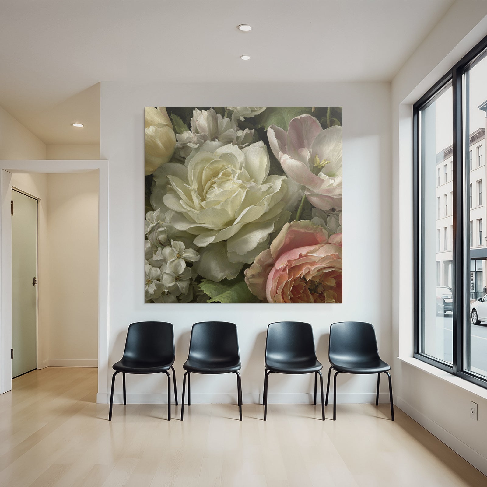 Stillleben Mit Weisser Rose Und Pastellfarbenen Blüten