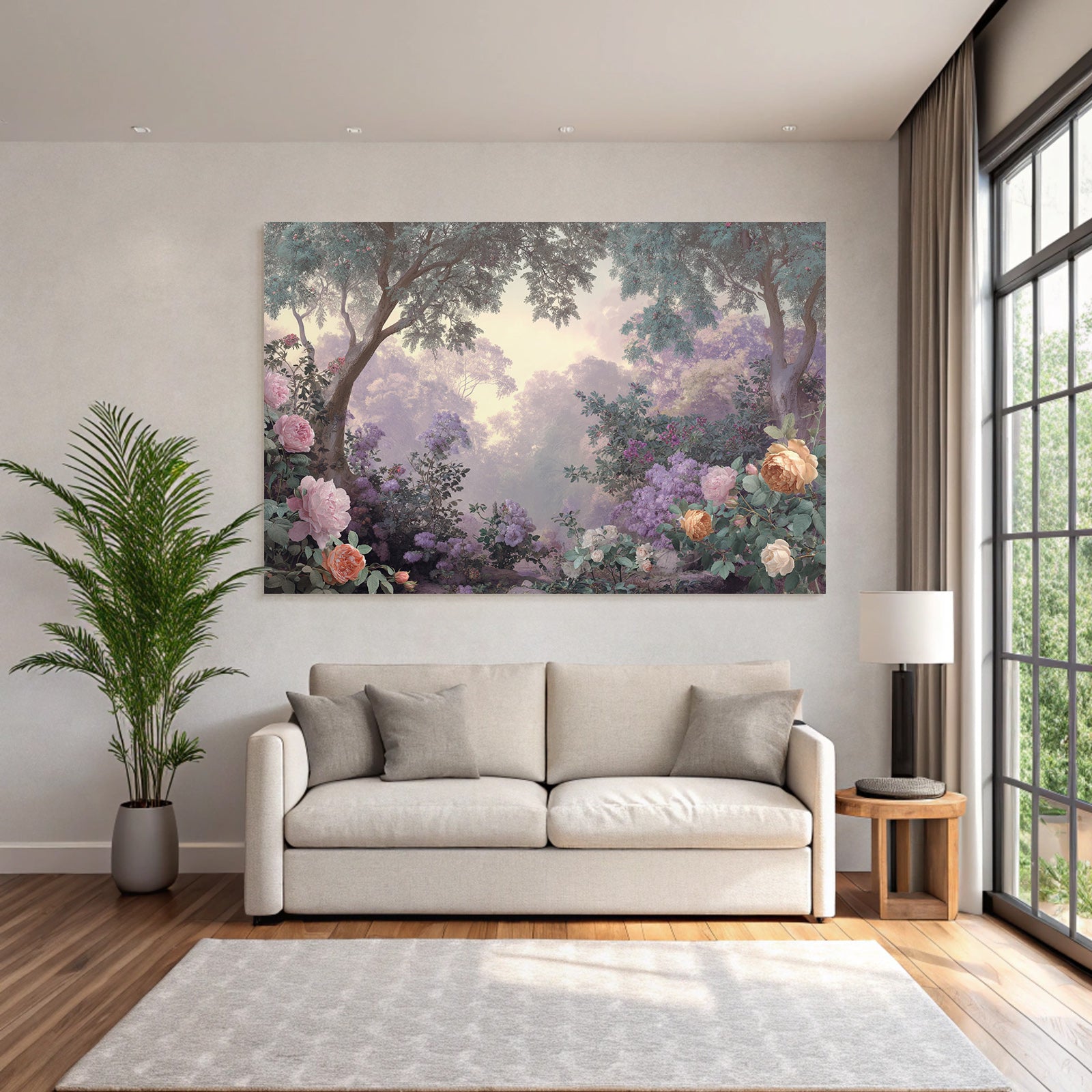 Traumhafte Pastelllandschaft Mit Rosen Und Flieder