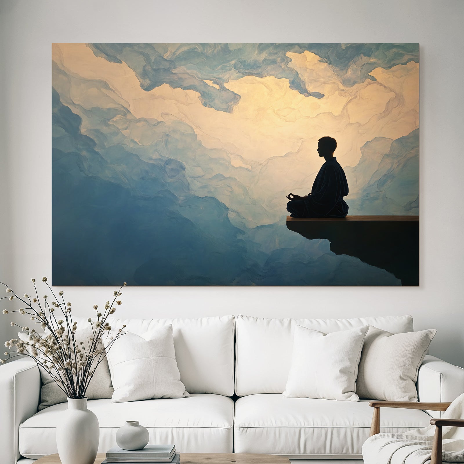 Yoga Meditation Meditierende Person Im Blaün Himmel Sanfte Wolken | Yoga und Meditation | Themen und Hobbys