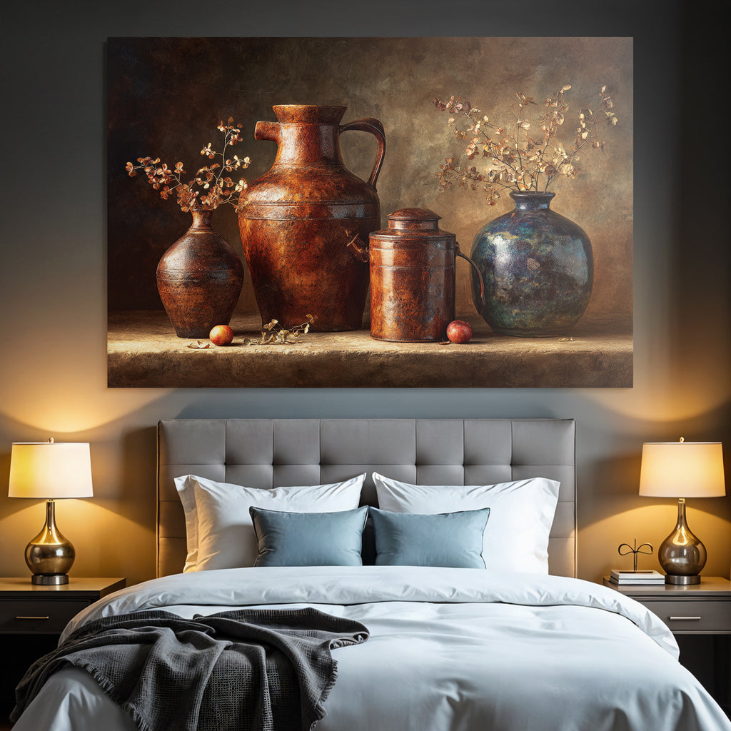 Trocken Retro Flowers Vintage Still Life Mit Topf Und Vase Im Rustikalen Stil