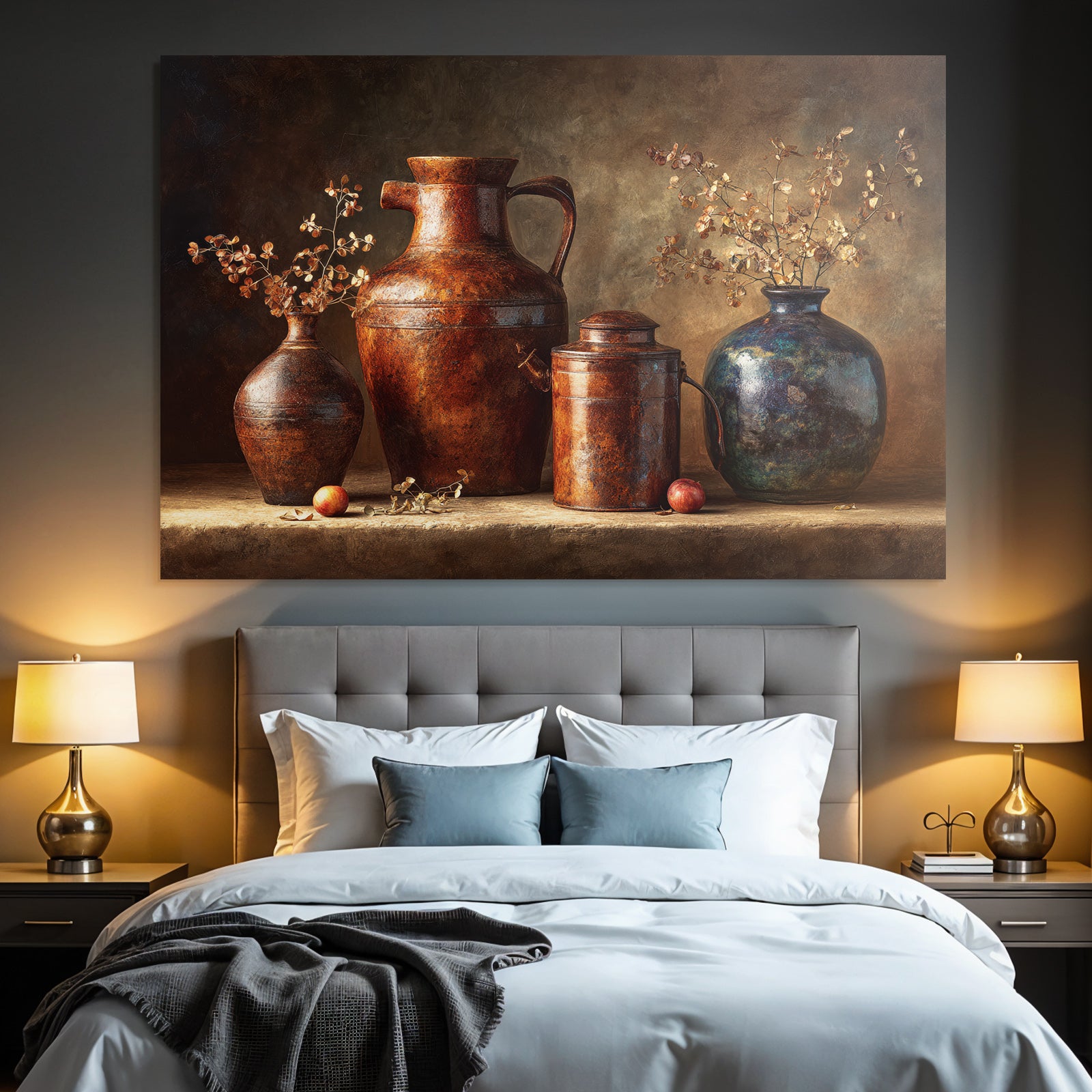Trocken Retro Flowers Vintage Still Life Mit Topf Und Vase Im Rustikalen Stil
