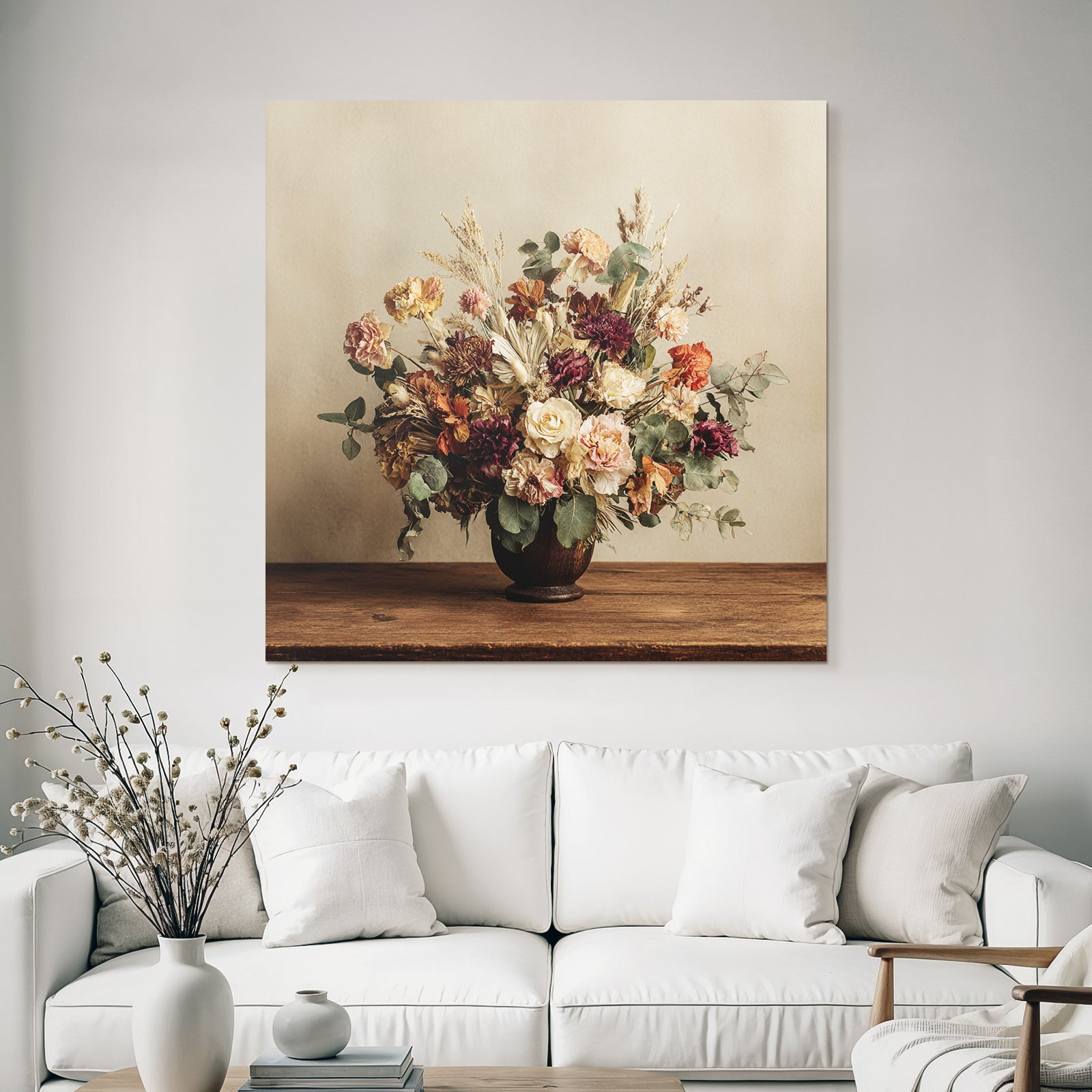 Trocken Retro Flowers Getrocknete Strauss In Holzvase Rustikal Elegant