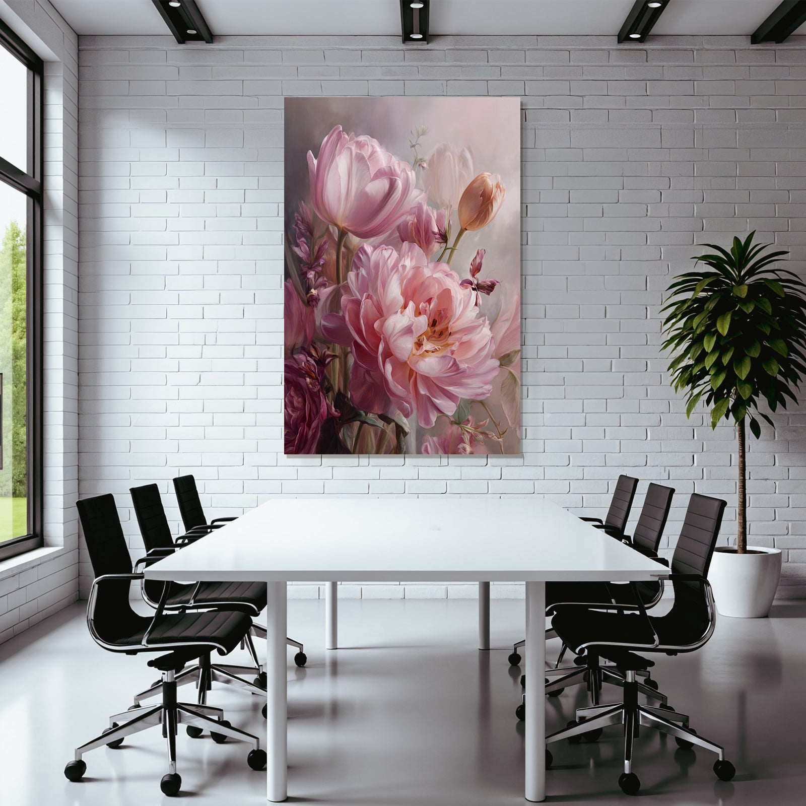 Schöne Anordnung Rosa Und Lila Tulpen Und Pfingstrosen
