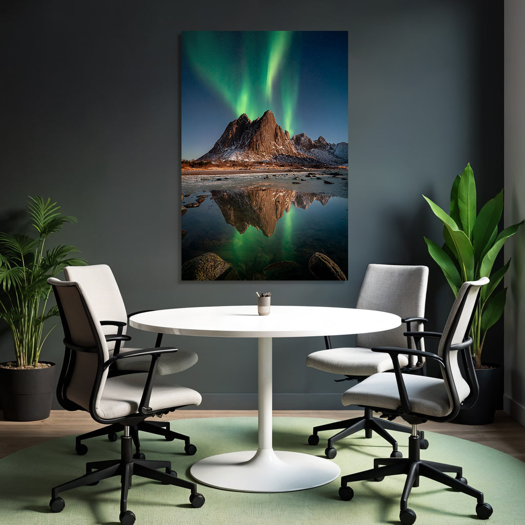 Polarlicht Naturlandschaft Mit Aurora Borealis Und Gebirgen | Fjorde und Gletscher | Landschaften