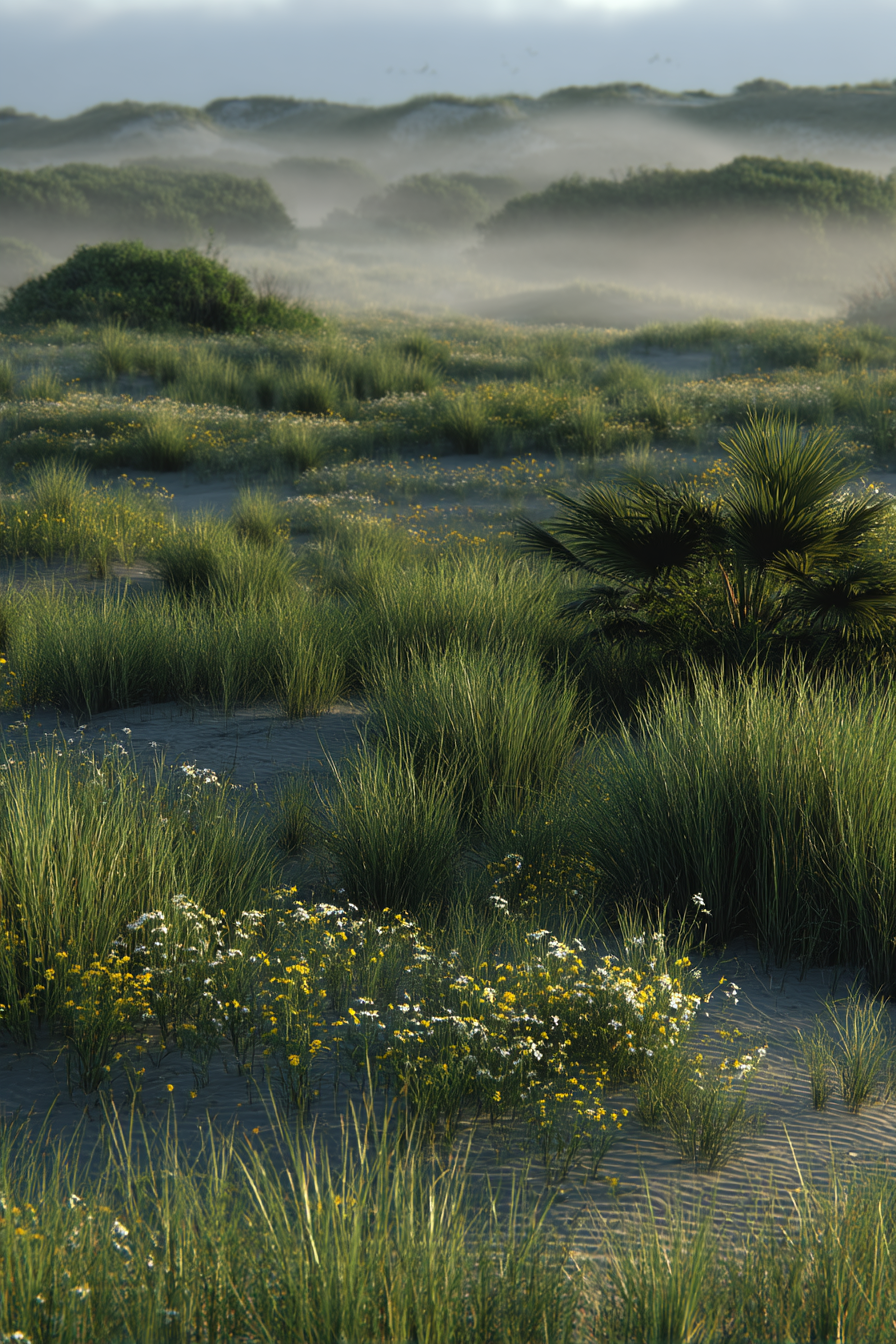 Malerische Landschaft Mit Nebel Und Blumen | Duenen und Heide | Landschaften
