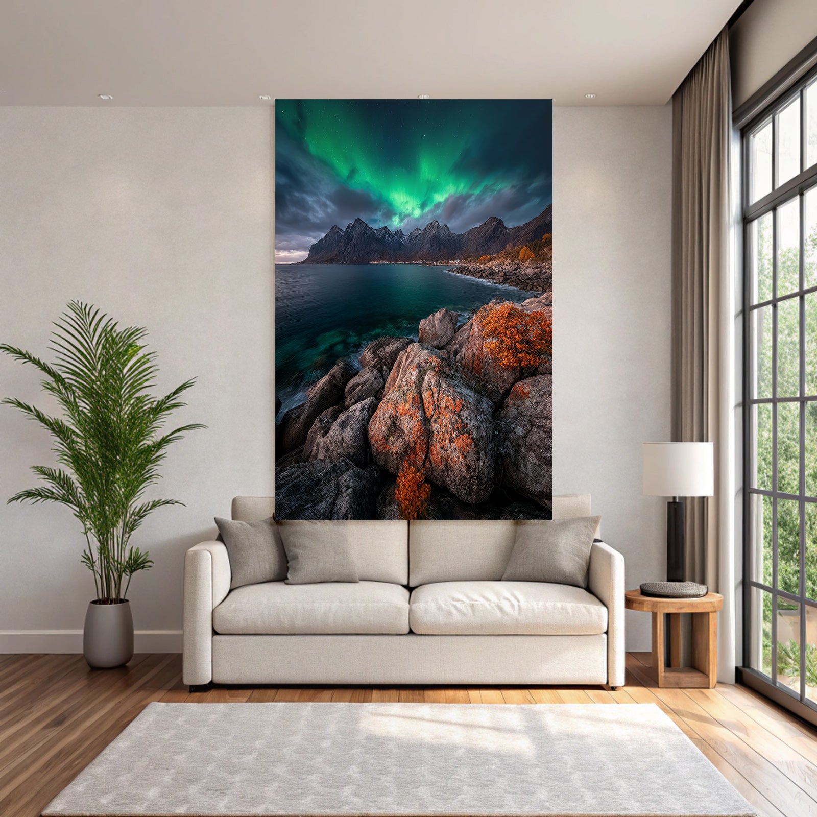 Polarlicht Dramatische Berge Northern Lights Stimmungsvolle Landschaft | Fjorde und Gletscher | Landschaften