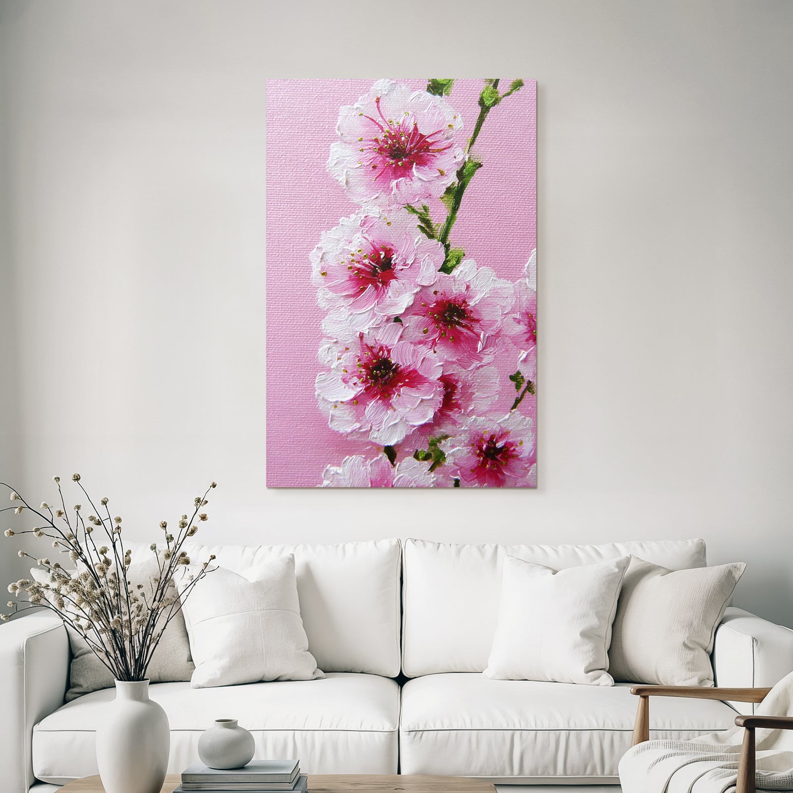 Gemalte Rosa Kirschblüten Auf Rosa Hintergrund
