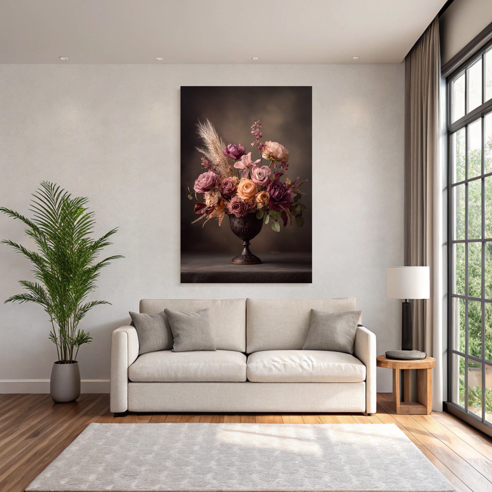 Trocken Retro Flowers Wunderschöne Gesteck Im Verzierten Vase Rosen Und Päonien Mit Trocken