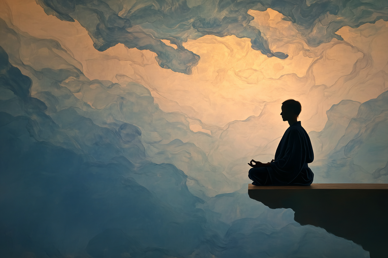 Yoga Meditation Meditierende Person Im Blaün Himmel Sanfte Wolken | Yoga und Meditation | Themen und Hobbys