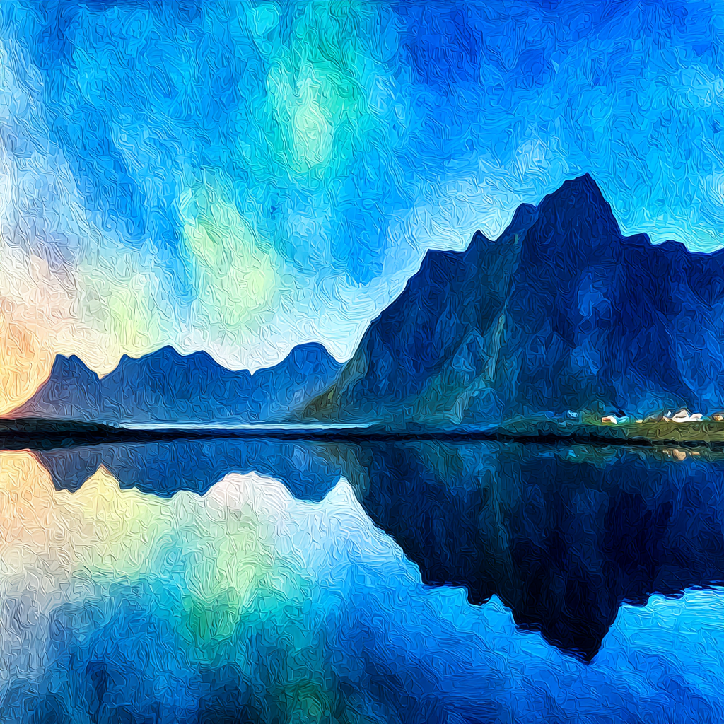 Polarlicht Malerische Landschaft Mit Bergen Und Wasser | Fjorde und Gletscher | Landschaften