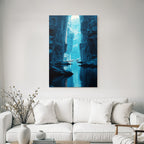 Polarlicht Fantastische Landschaft Narrow River Tower Cliffs Icy Reflections | Fjorde und Gletscher | Landschaften