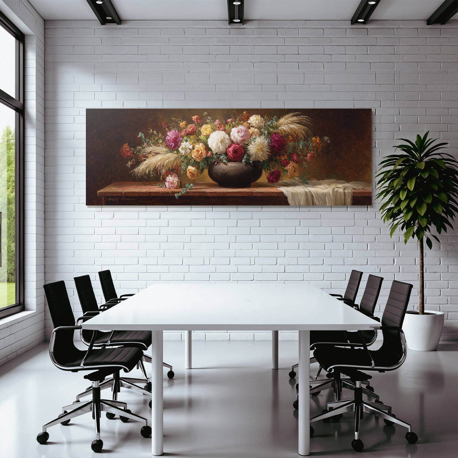 Trocken Retro Flowers Stillleben Dunkel Vase Holzoberfläche Vibrante Farben