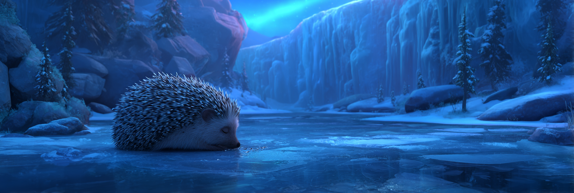 Polarlicht Igel In Einer Ice Landschaft Mit Schneebedeckten Baeumen | Fjorde und Gletscher | Landschaften