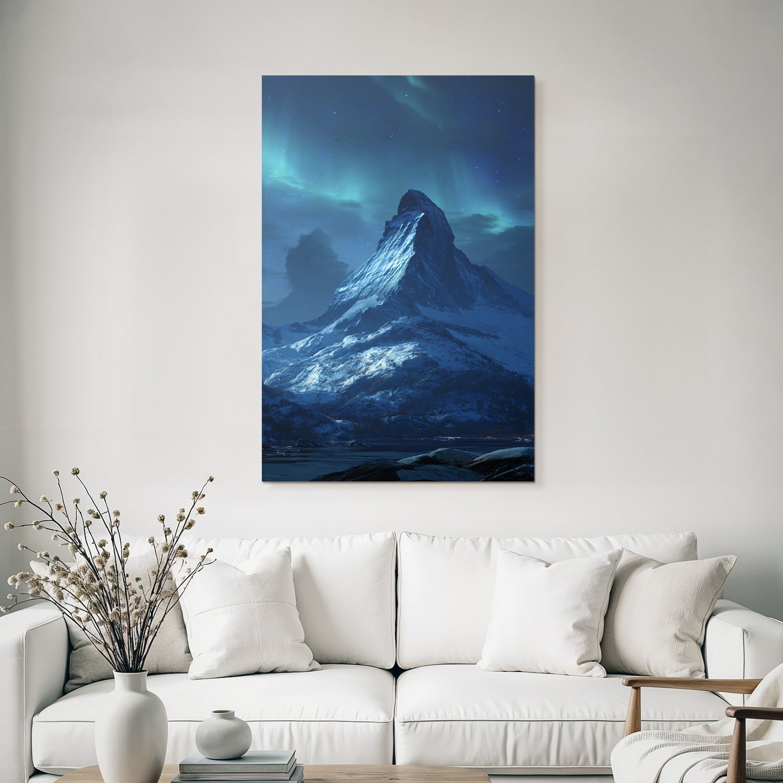 Polarlicht Dramatische Gebirgslandschaft Nacht Aurora Borealis Schneebedeckt | Fjorde und Gletscher | Landschaften