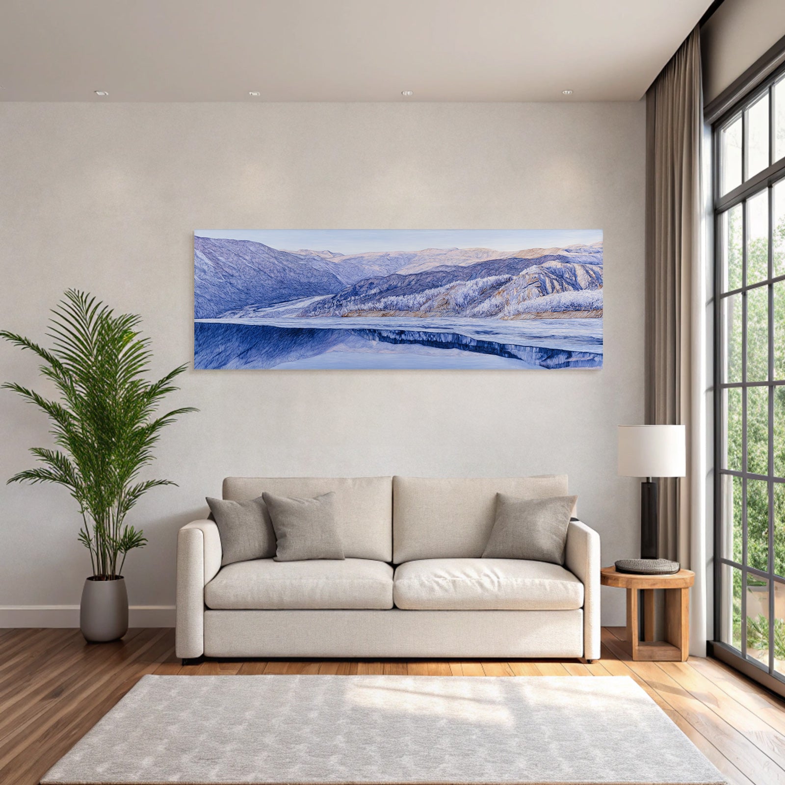 Polarlicht Bergige Landschaft Mit See Kalte Farben Kunstwerk | Fjorde und Gletscher | Landschaften