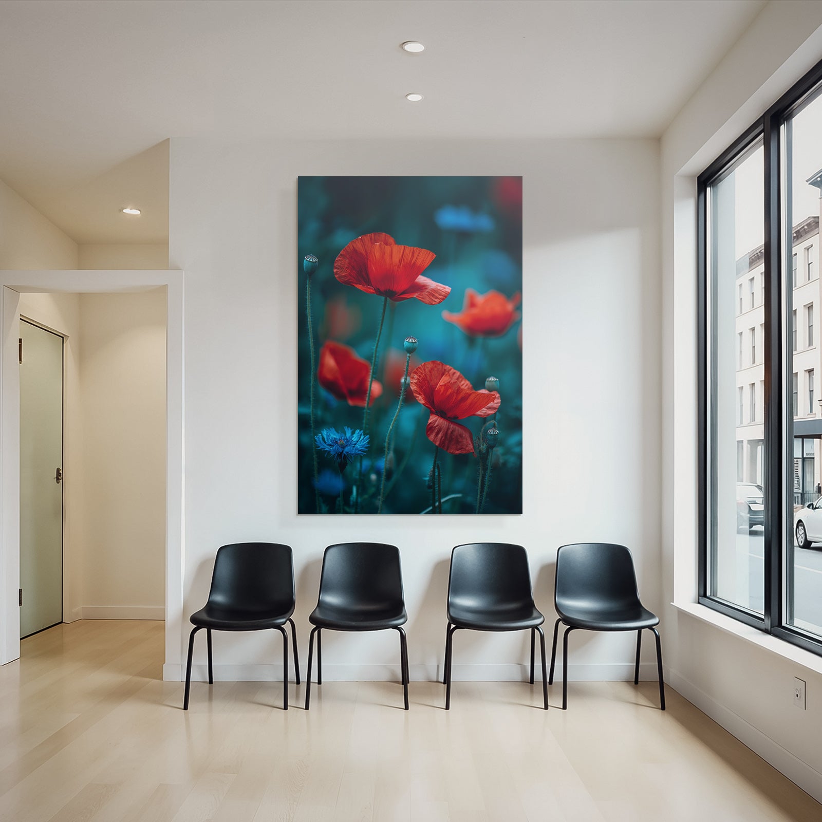 Träumerische Wiese Mit Roten Mohn Und Blaün Korn