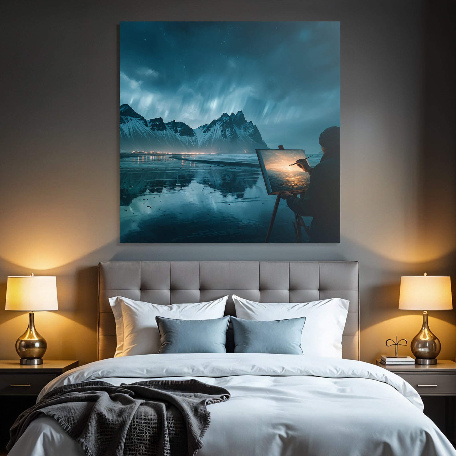 Polarlicht Majestatische Berge Mit Künstler In Der Natur | Fjorde und Gletscher | Landschaften