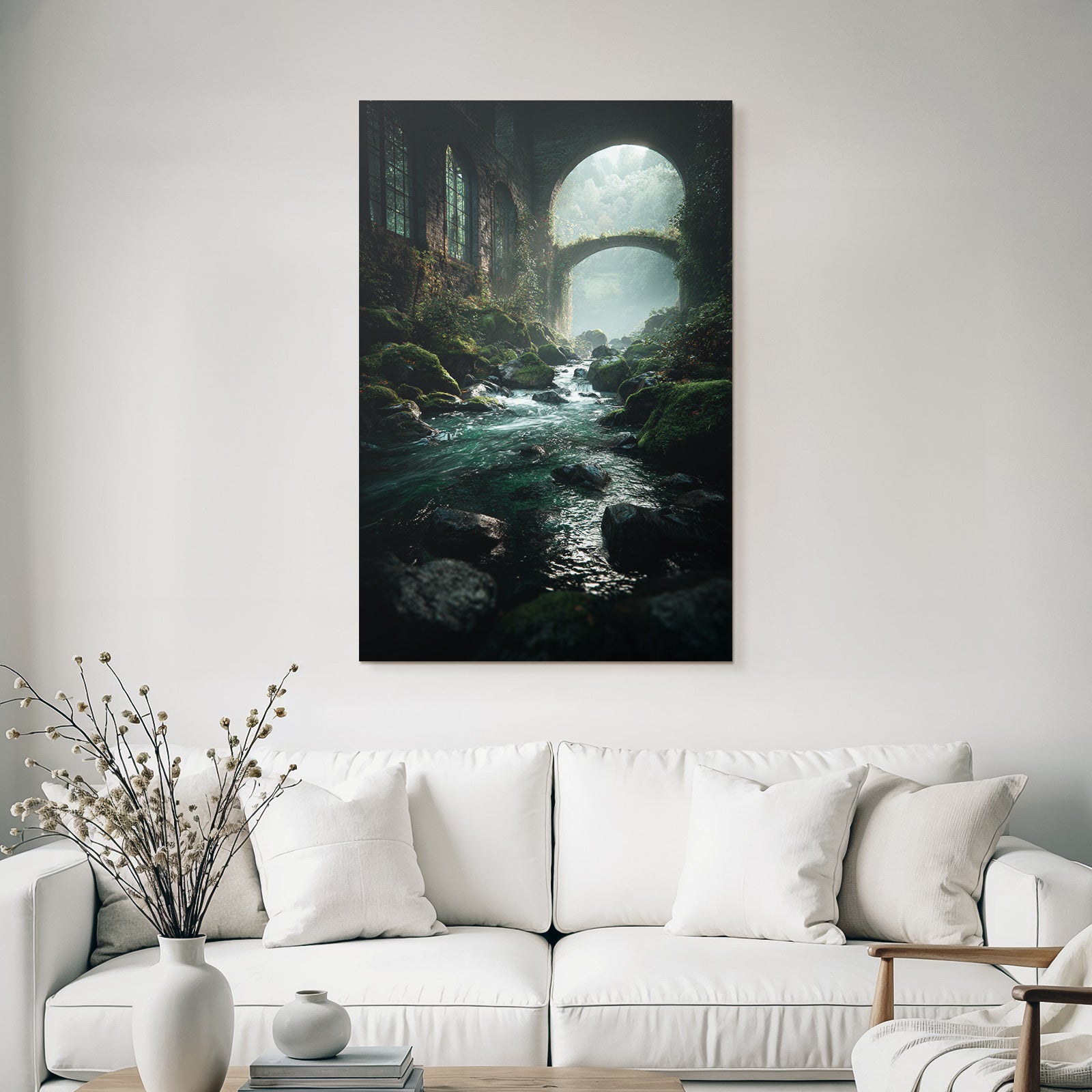 Zauberhafte Landschaft Mit Altsteinstruktur Und Bach Im Nebel | Lost Places | Architektur