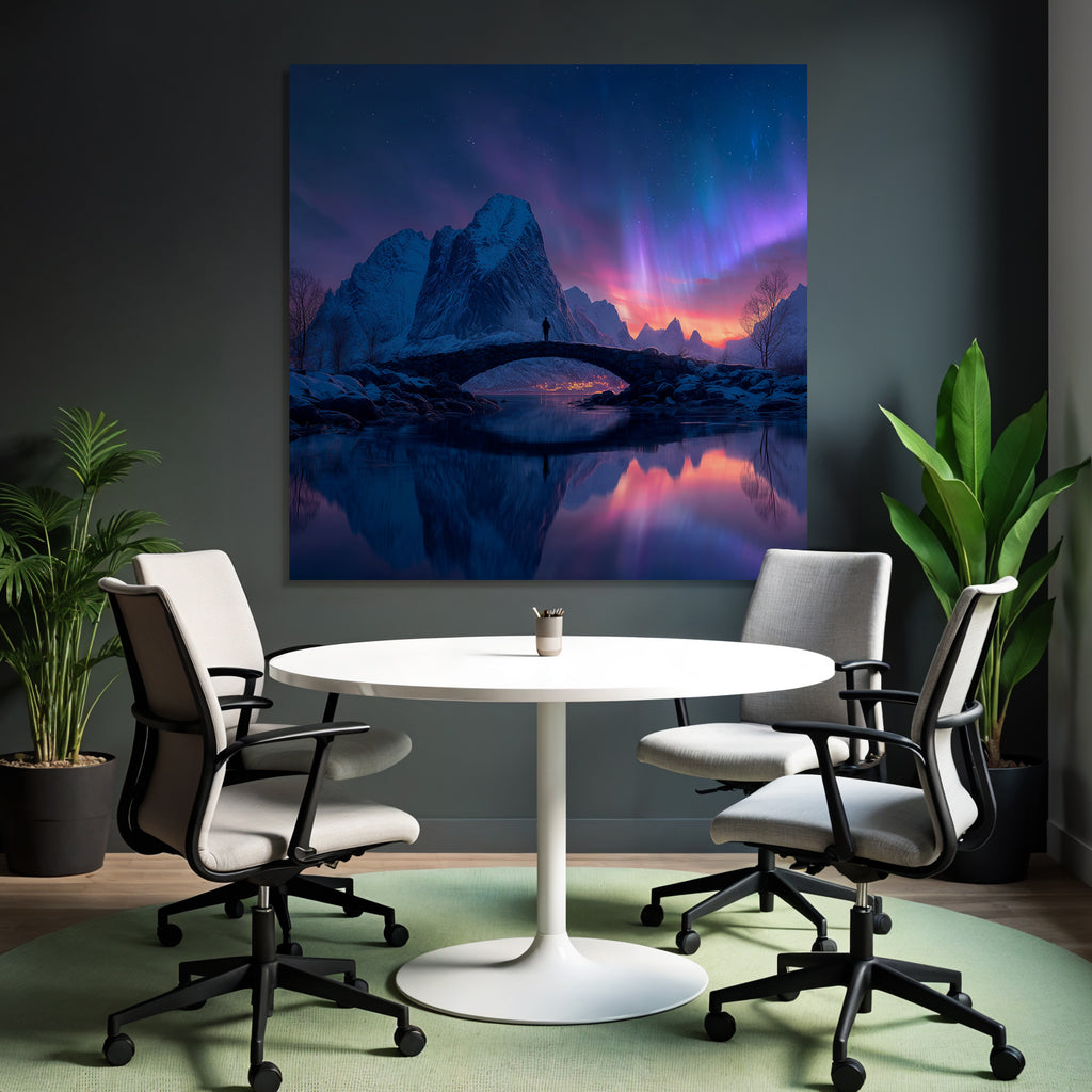 Polarlicht Steinbrücke Am See Und Aurora Borealis In Den Bergen | Fjorde und Gletscher | Landschaften