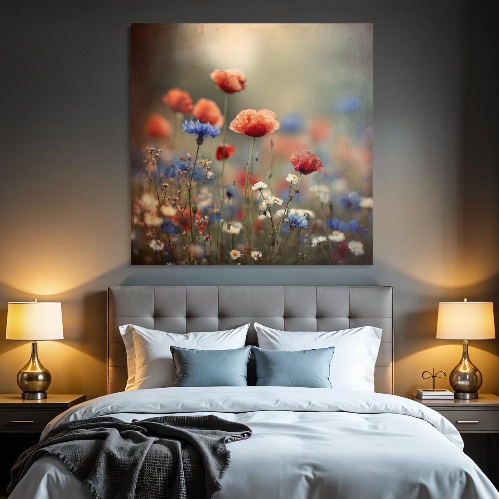 Traumhafte Wildwiese Mit Mohn Korn Und Gänseblümchen