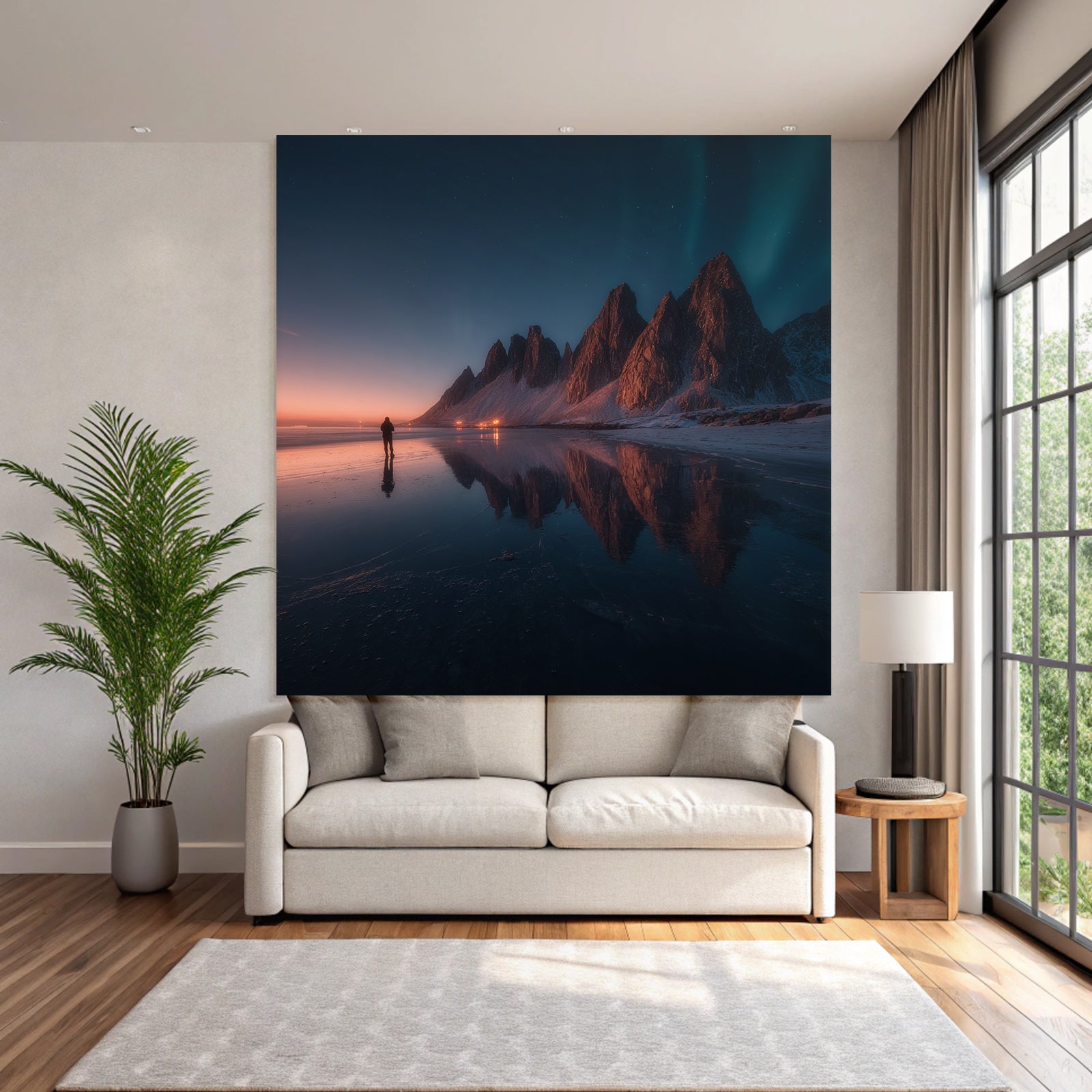 Polarlicht Atemberaubende Landschaft Mit Bergen Und Reflektion Im Wasser Bei Twilight | Fjorde und Gletscher | Landschaften