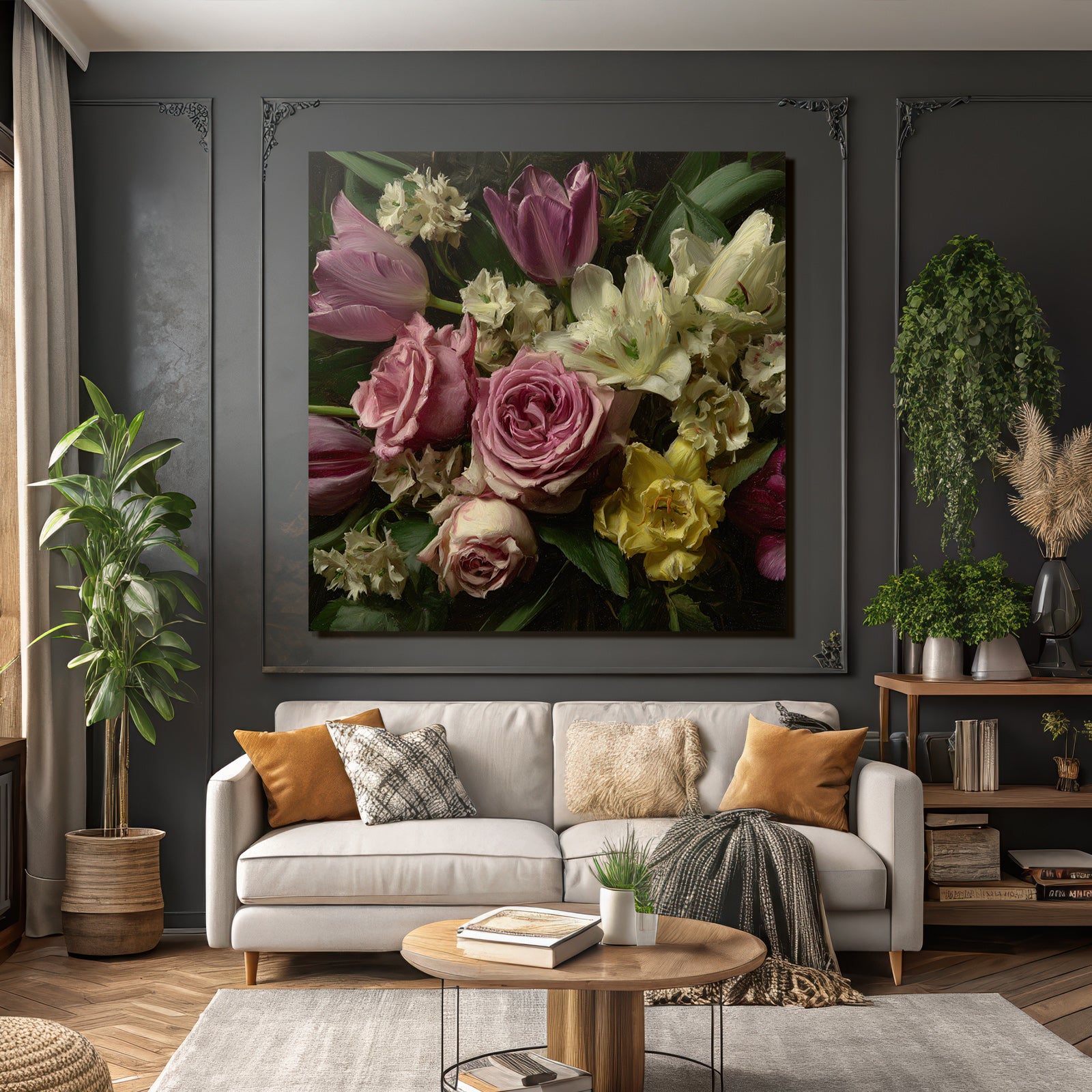 Bunte Anordnung Mit Rosen Tulpen Und Anderen Blüten