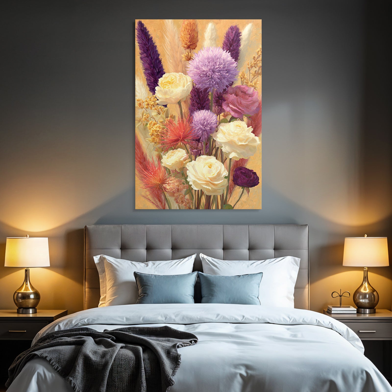 Trocken Retro Flowers Blumige Anordnung Vibrant Purple Gelb Orange Rosa Künstlerisch