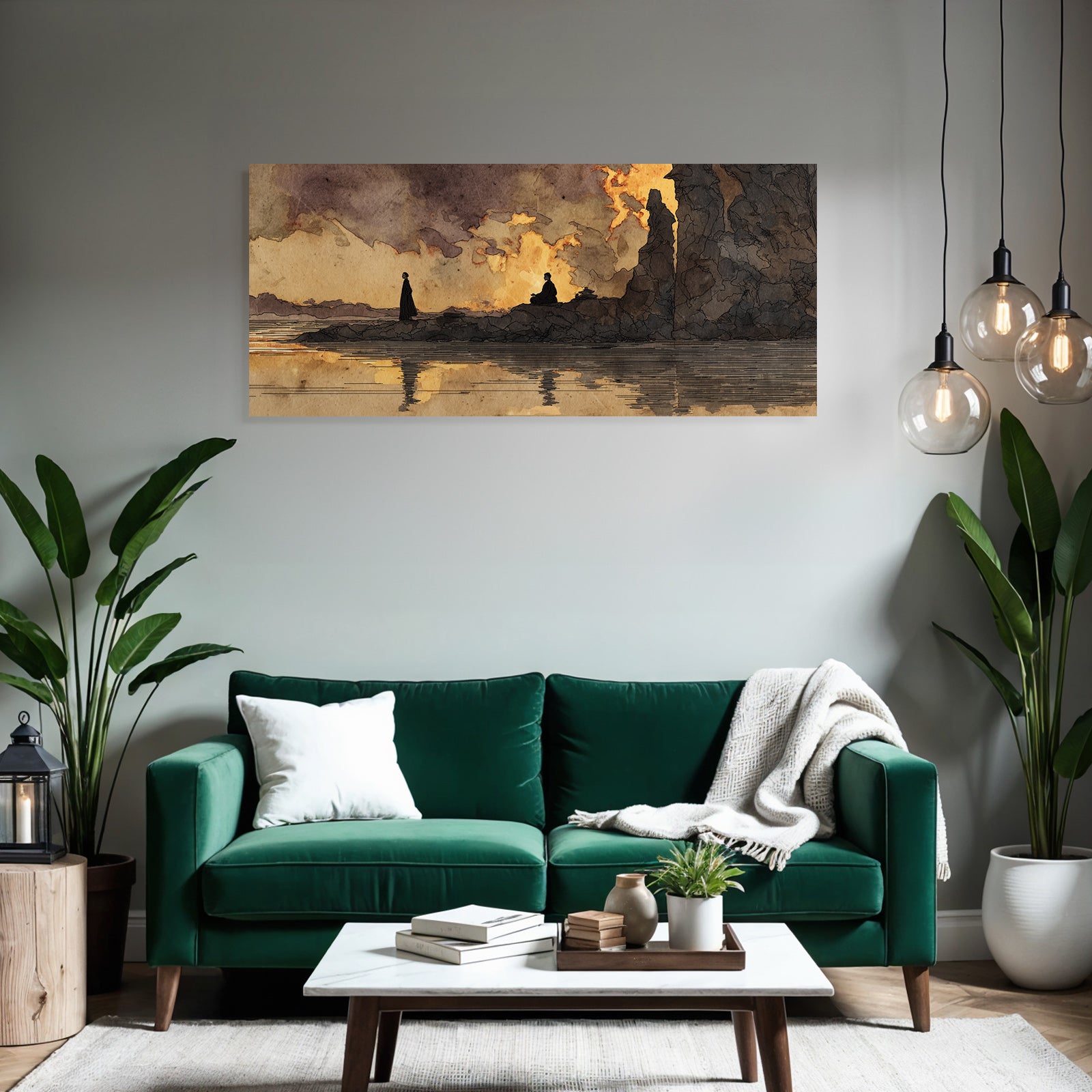 Yoga Meditation Ruhige Landschaft Meditation Wasser Sonnenuntergang Illustration | Yoga und Meditation | Themen und Hobbys