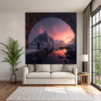 Polarlicht Breathtaking Landschaft Mit Person Und Steinbogen Am Gebirgespiegelung Bei Sonnenaufgang | Fjorde und Gletscher | Landschaften