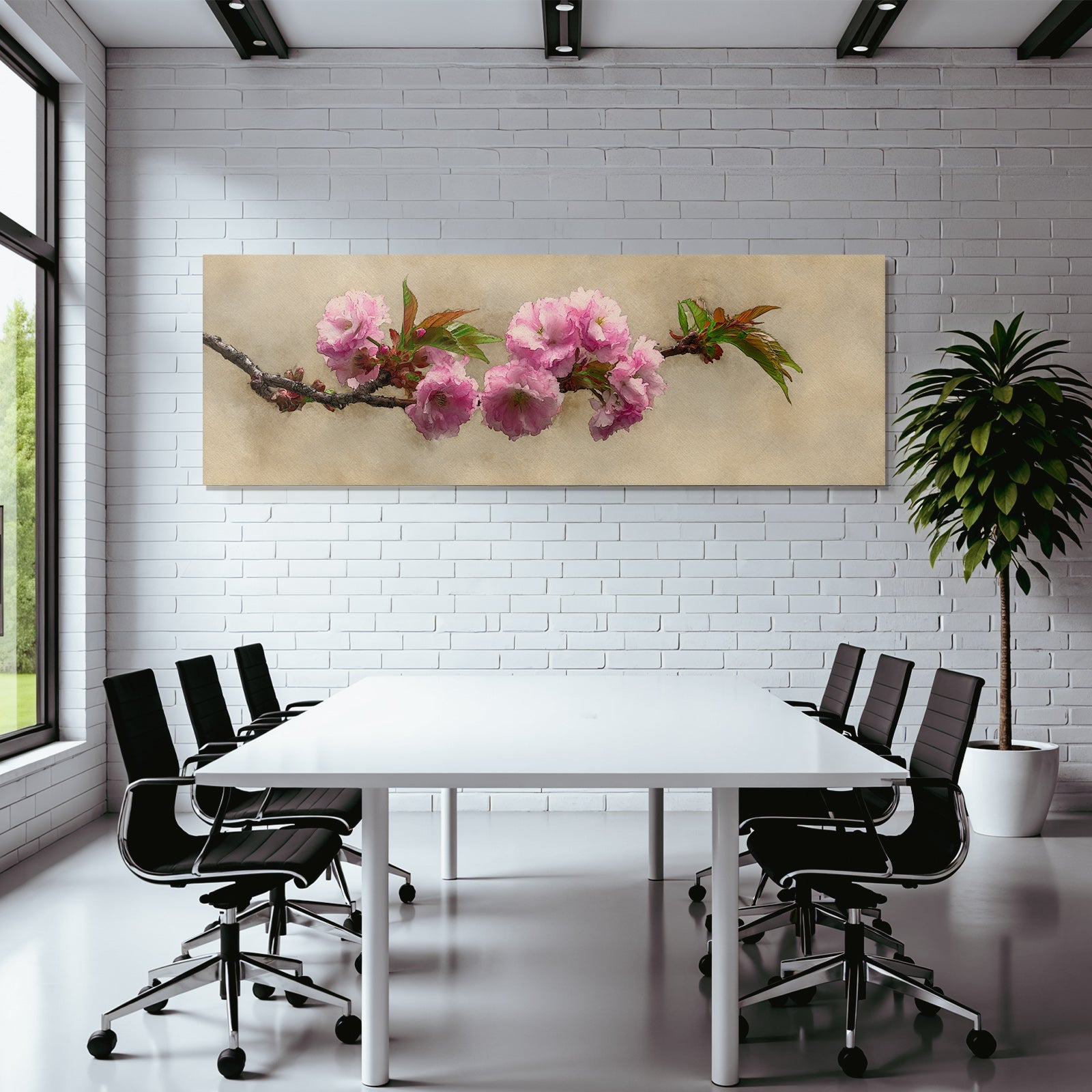 Zarte Rosa Blüten An Zweig Vor Geflecktem Hintergrund