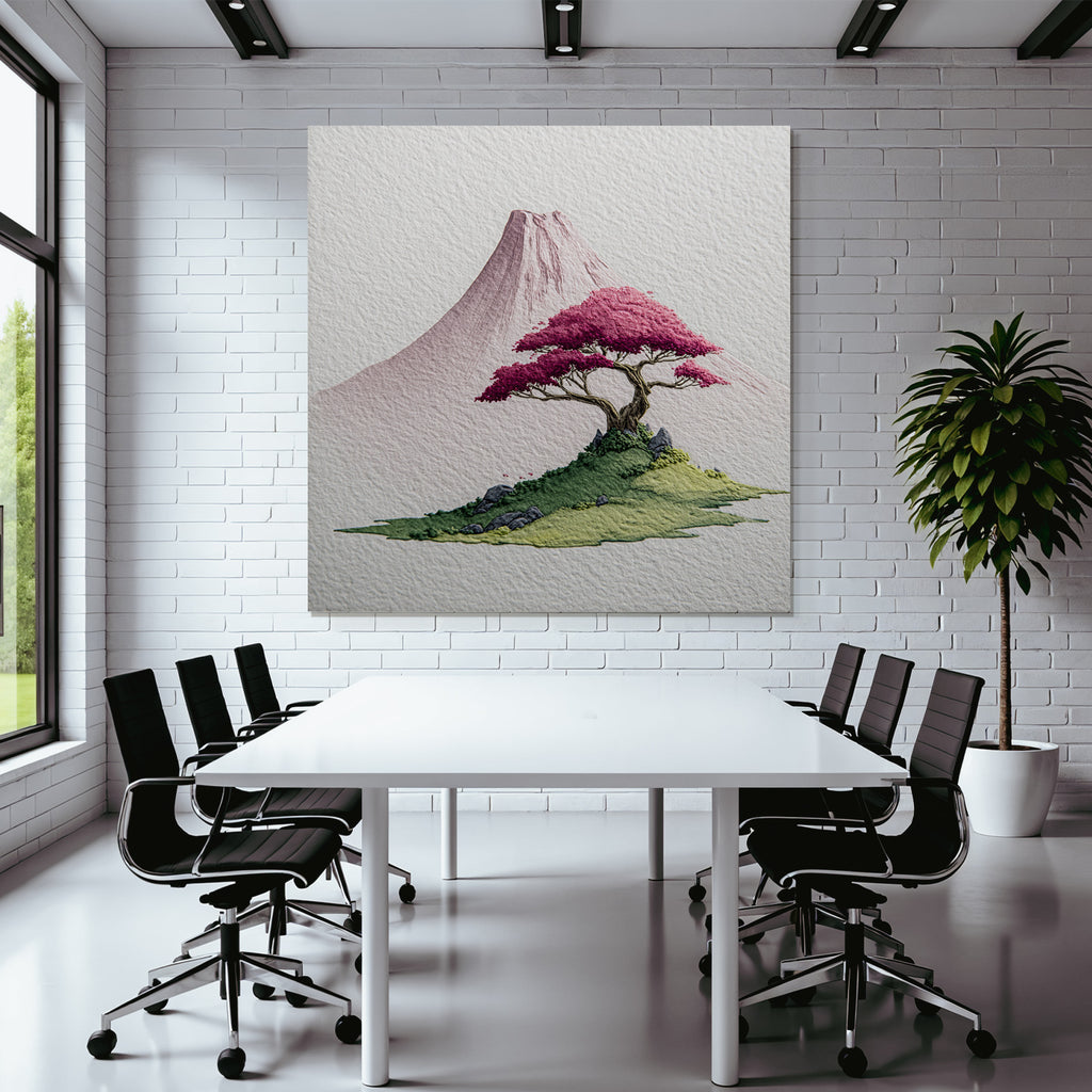 Kirschblütenbaum Vor Japanischer Berglandschaft
