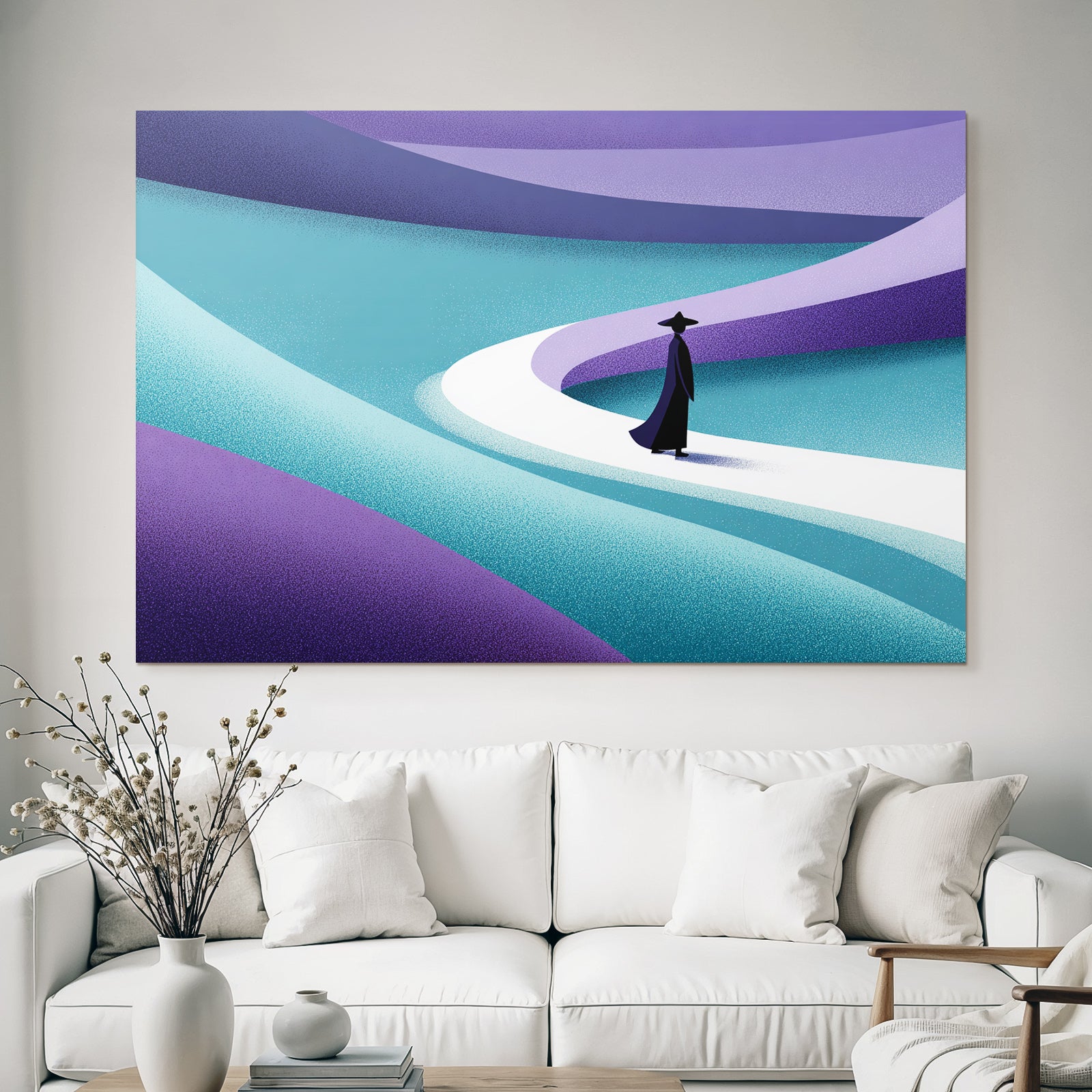 Yoga Meditation Mystische Figuren Auf Gewundener Strasse In Teal Und Purple | Yoga und Meditation | Themen und Hobbys