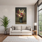 Trocken Retro Flowers Stille Leben Mit Im Dunkelgrünen Vase