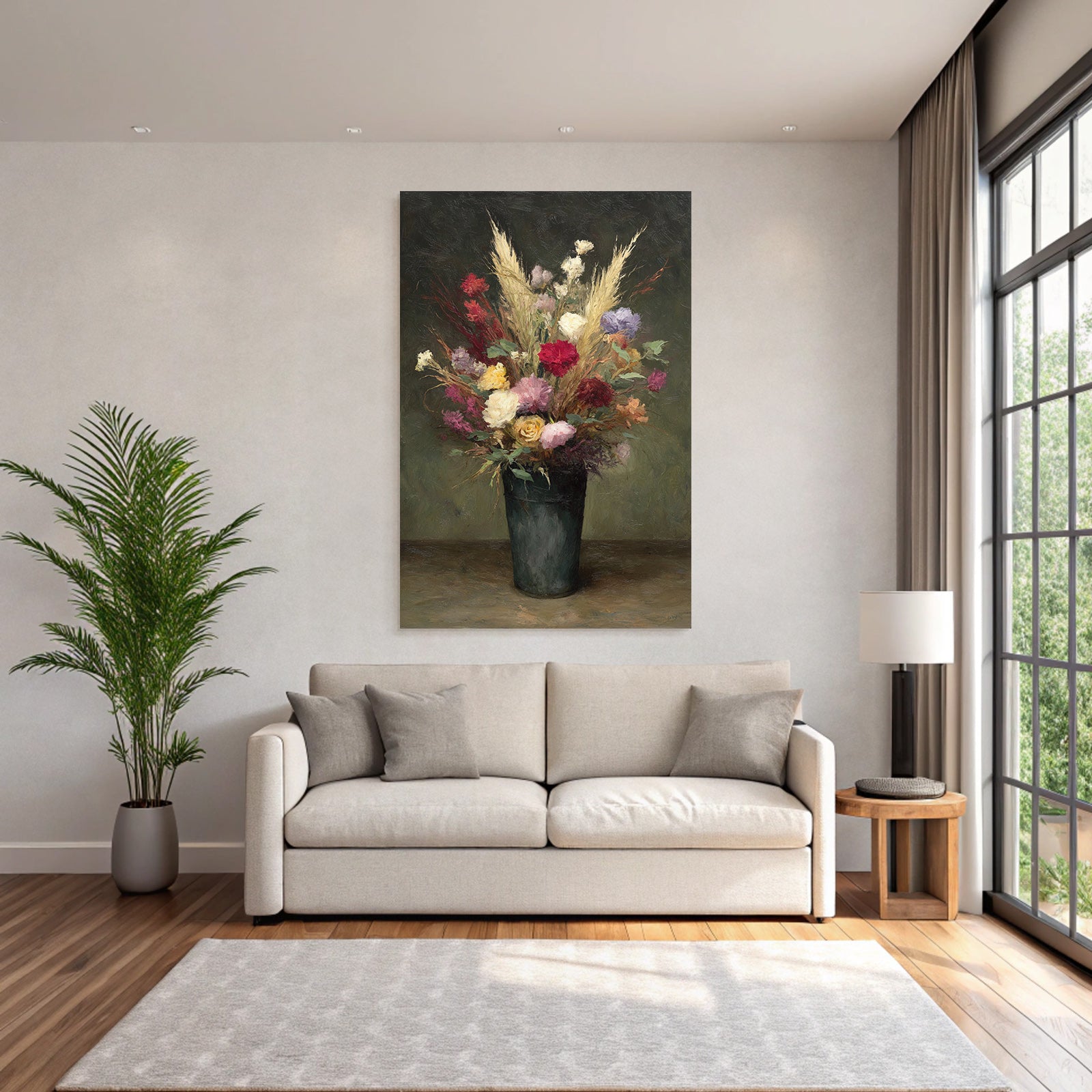 Trocken Retro Flowers Stille Leben Mit Im Dunkelgrünen Vase