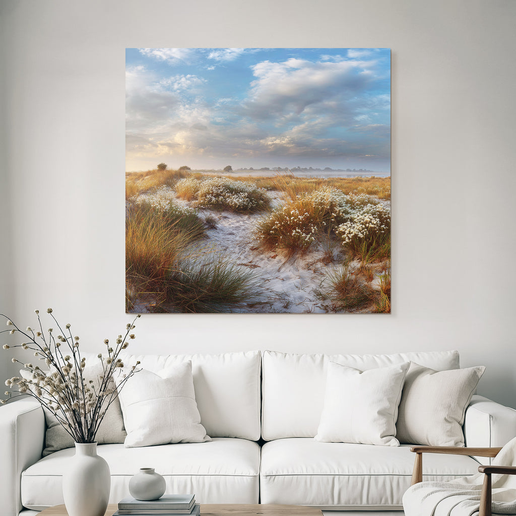 Friedliche Landschaft Sandy Terrain Gras Blumen Dawn Dusk | Duenen und Heide | Landschaften