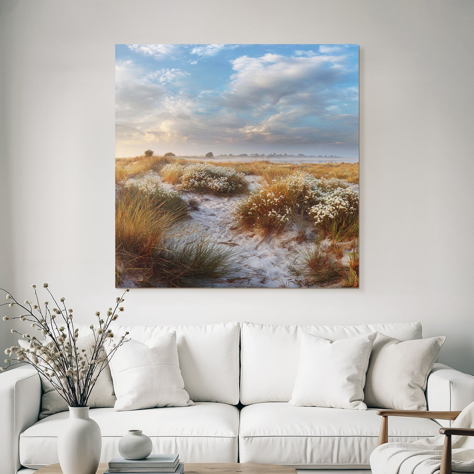 Friedliche Landschaft Sandy Terrain Gras Blumen Dawn Dusk | Duenen und Heide | Landschaften