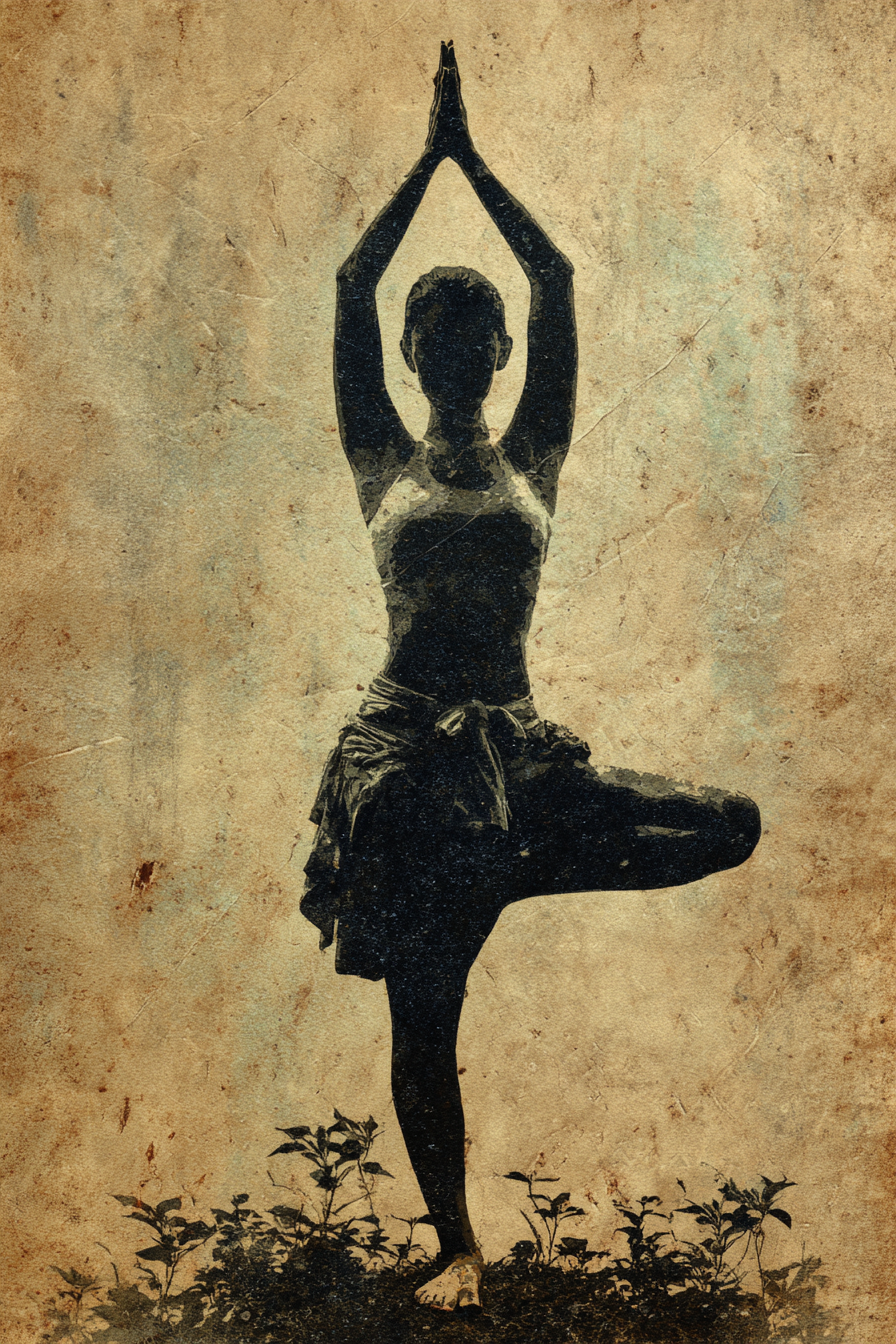 Yoga Meditation Yoga Pose Silhoütte Mit Pflanzen Und Altem Hintergrund | Yoga und Meditation | Themen und Hobbys
