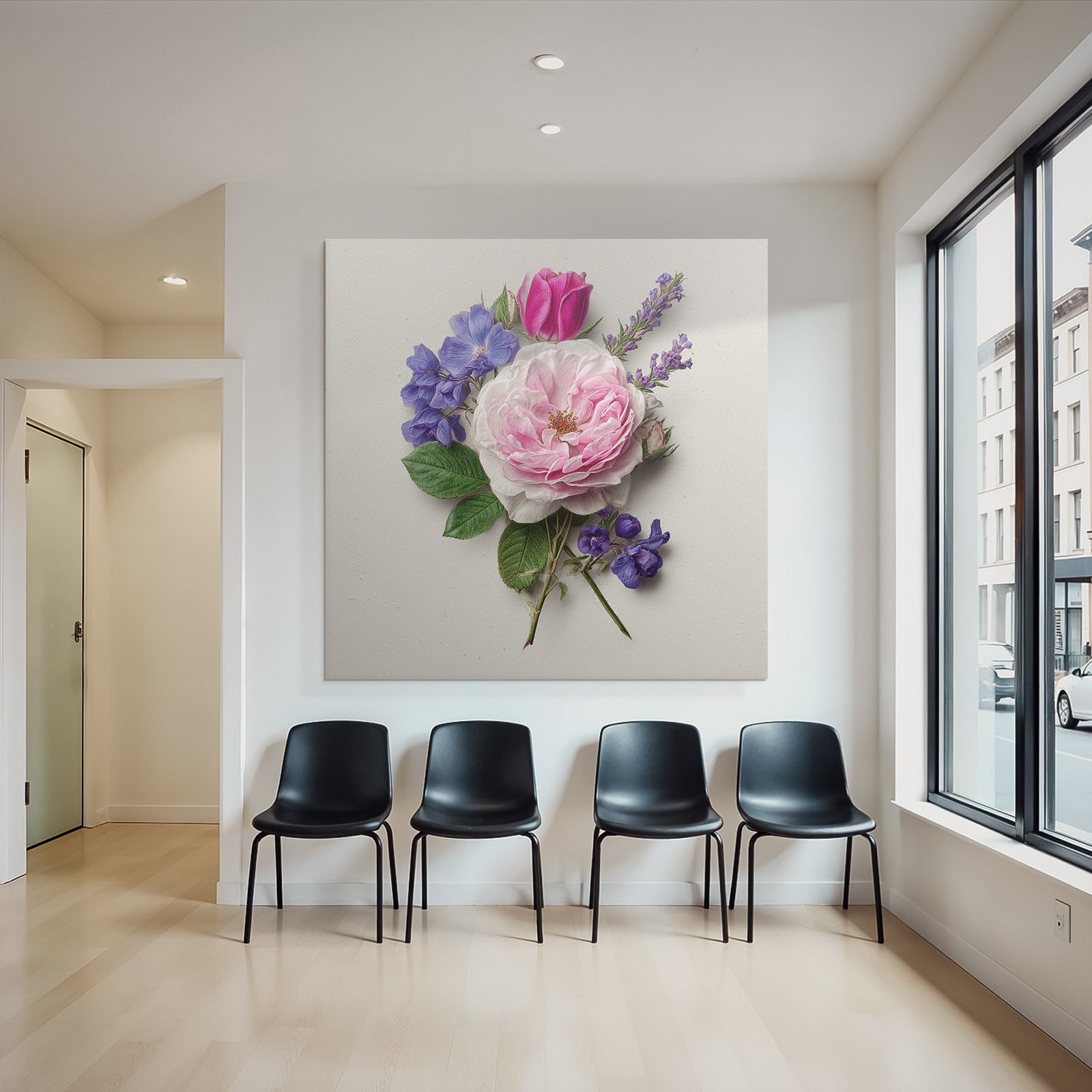 Schöne Anordnung Von Rosen Tulpen Und Lila Auf Hellen Hintergrund