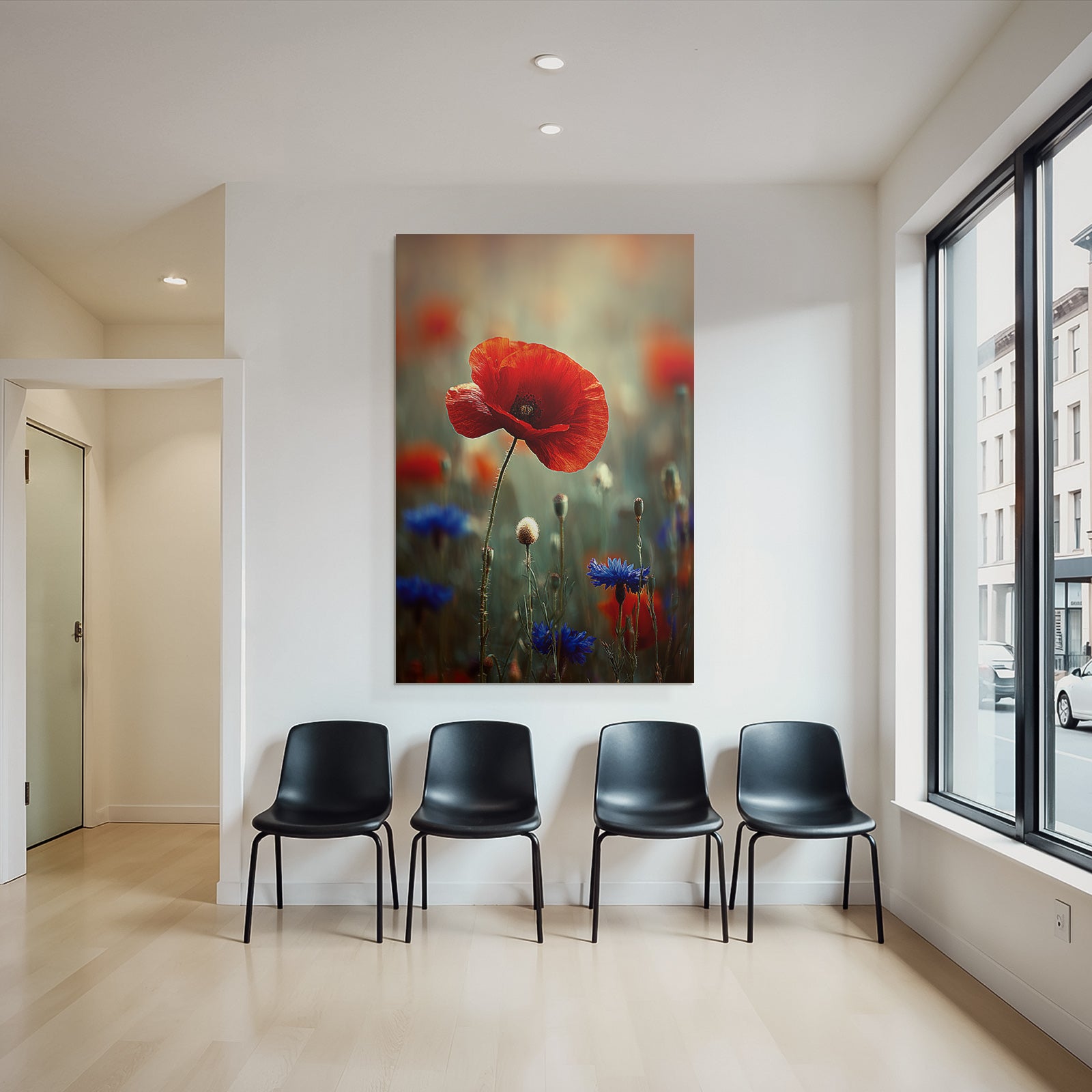 Roter Mohn Im Wildfeld Mit Blaün Korn