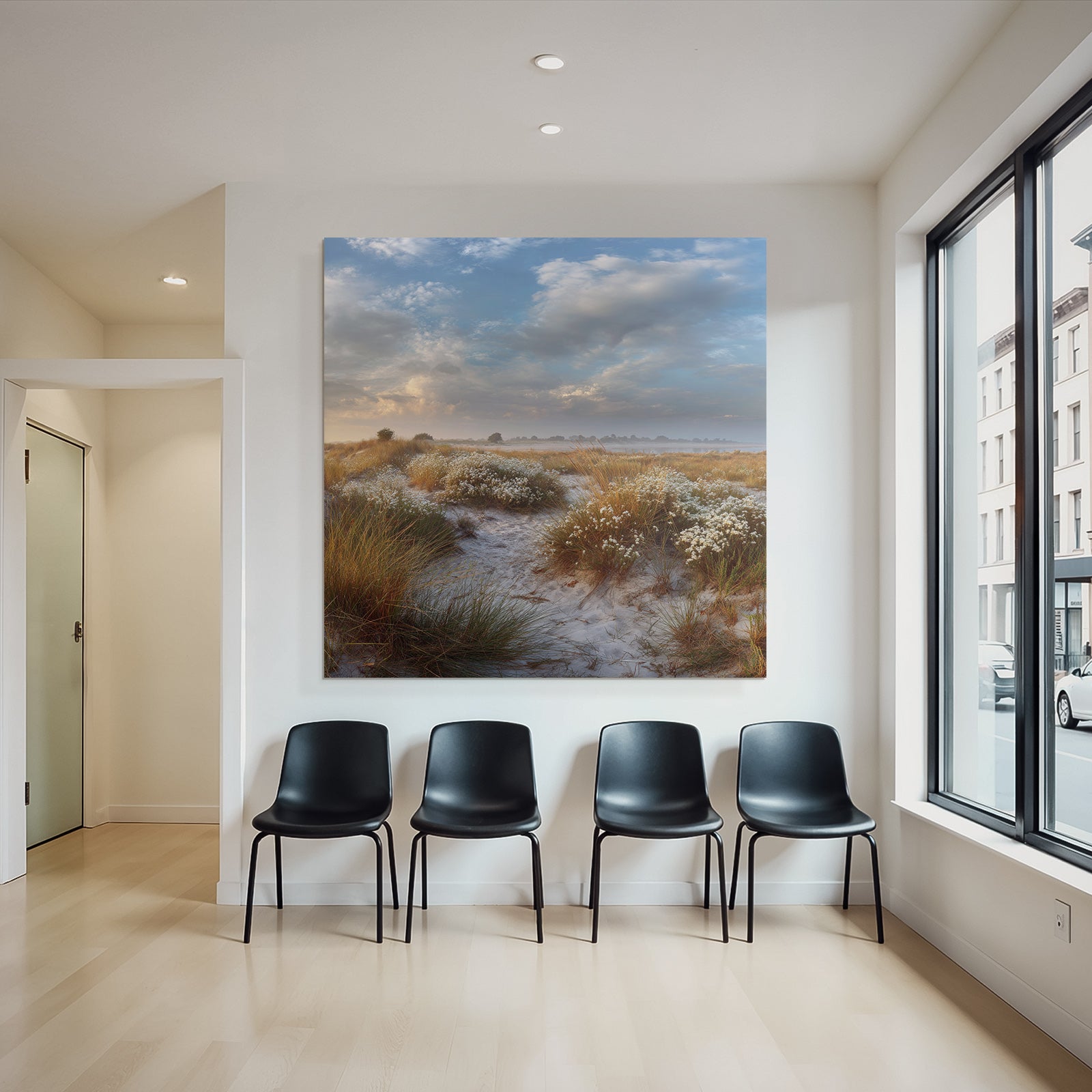 Friedliche Landschaft Sandy Terrain Gras Blumen Dawn Dusk | Duenen und Heide | Landschaften