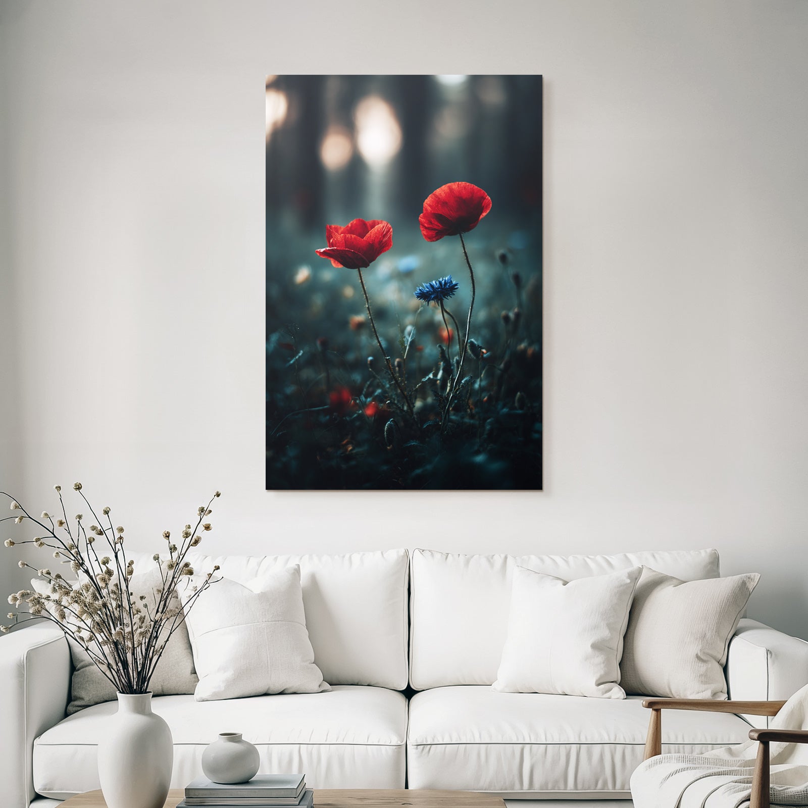 Rote Mohn Und Blaü Kornblume Im Morgendunst