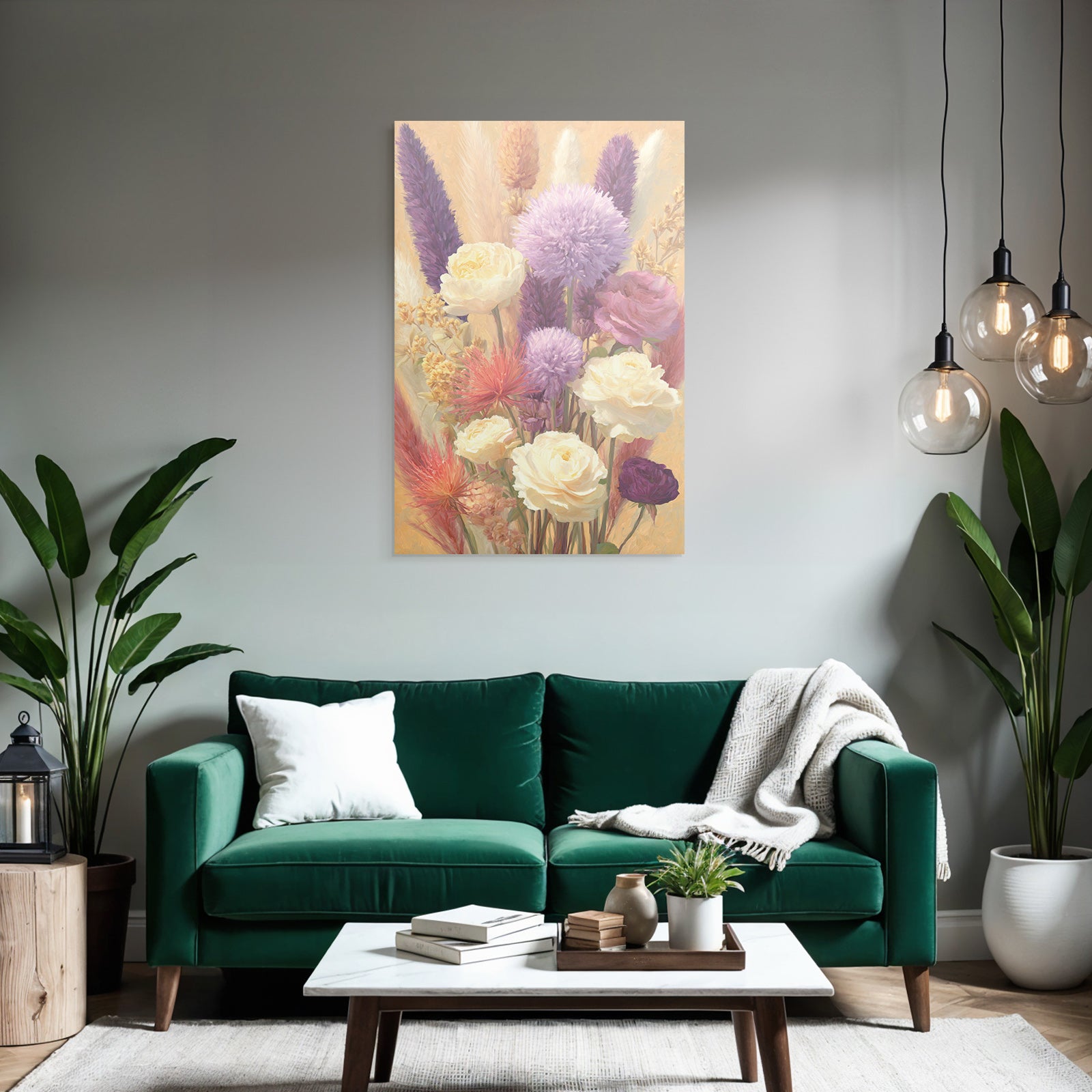 Trocken Retro Flowers Blumige Anordnung Vibrant Purple Gelb Orange Rosa Künstlerisch