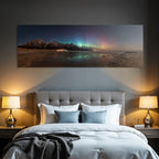 Polarlicht Panoramablick Berge Strand Nacht Himmelsaura Borealis | Fjorde und Gletscher | Landschaften