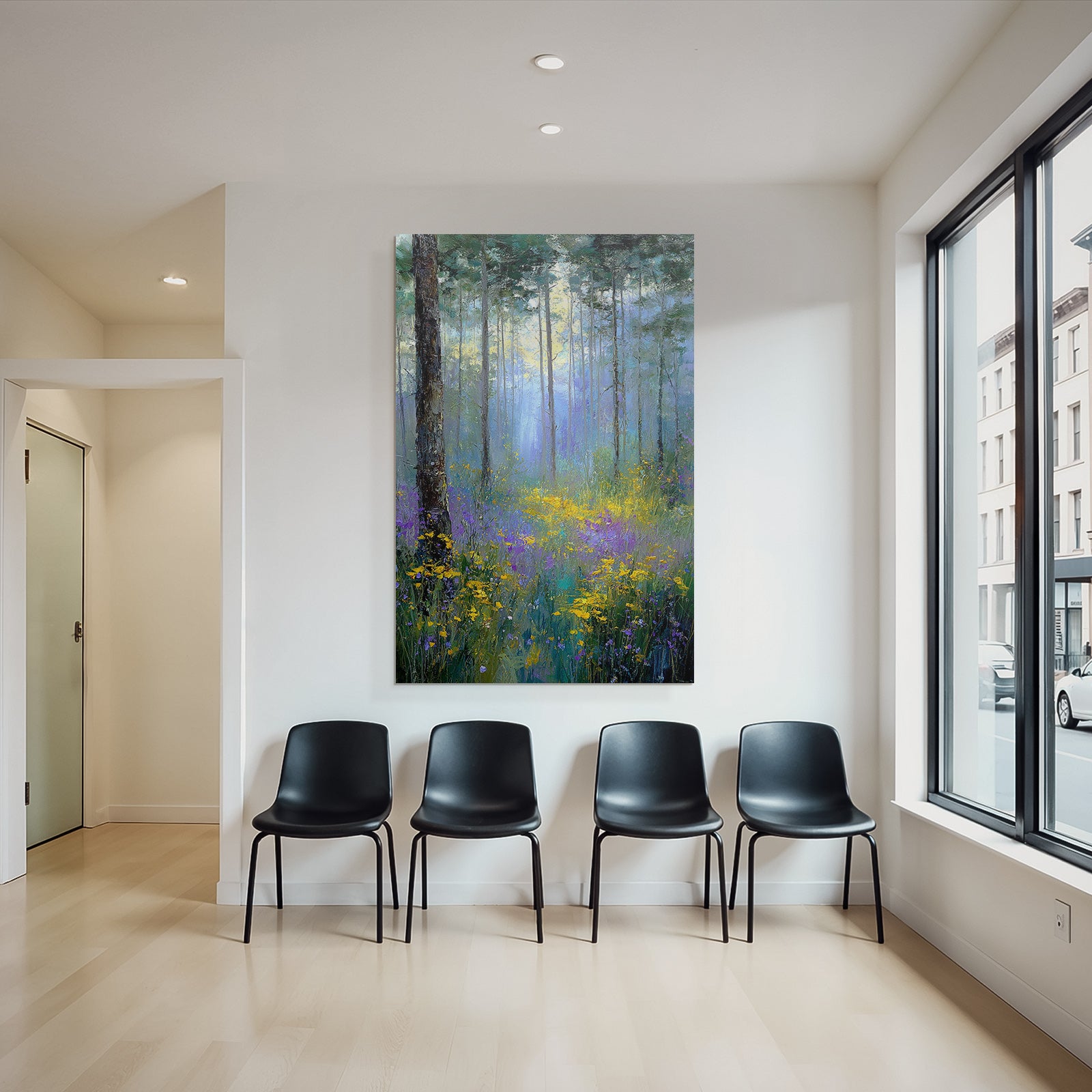 Impressionistischer Wald Mit Sonnenlicht Und Bunten